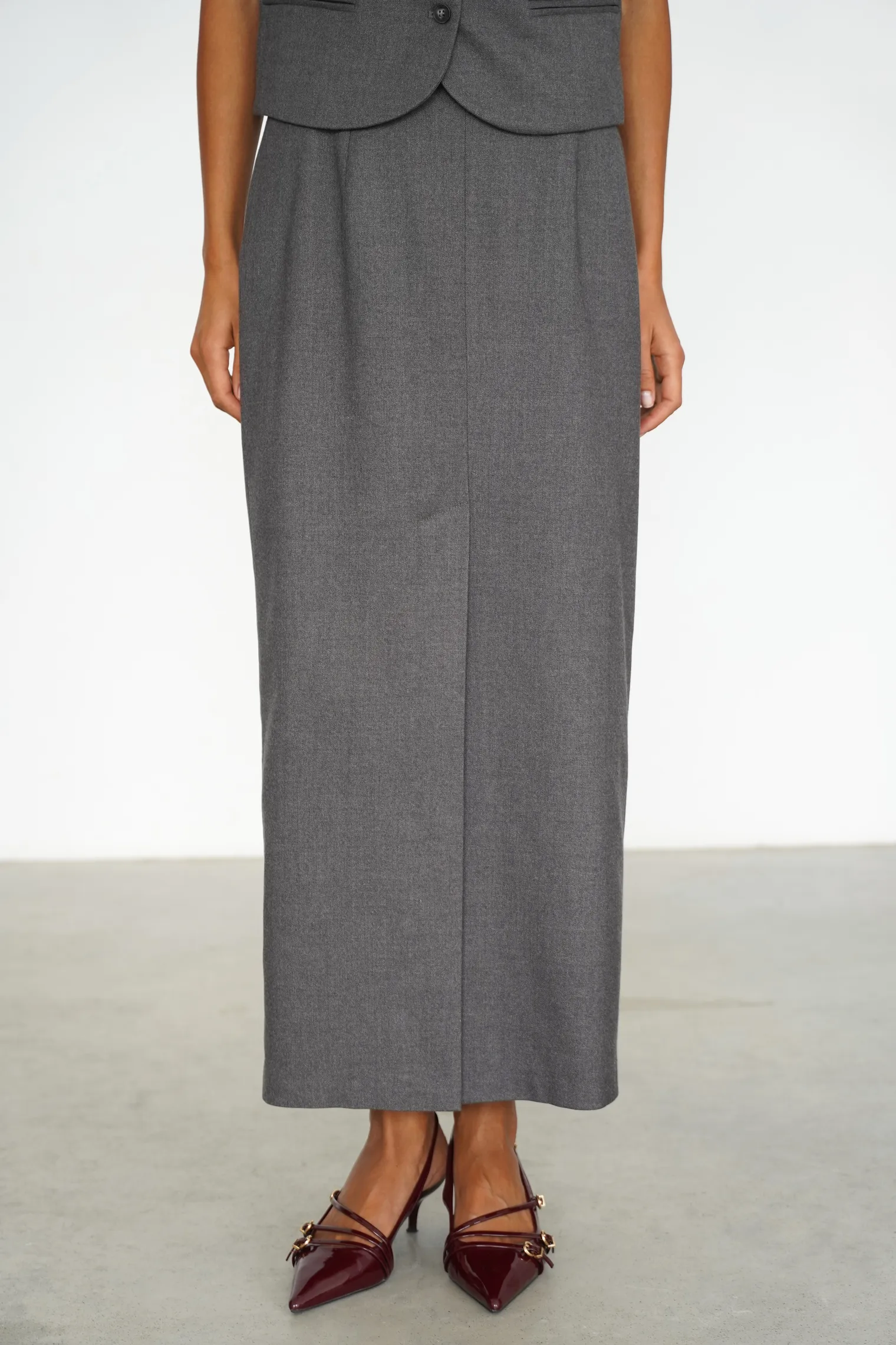 Юбка макси из шерсти графитового цвета фото 5