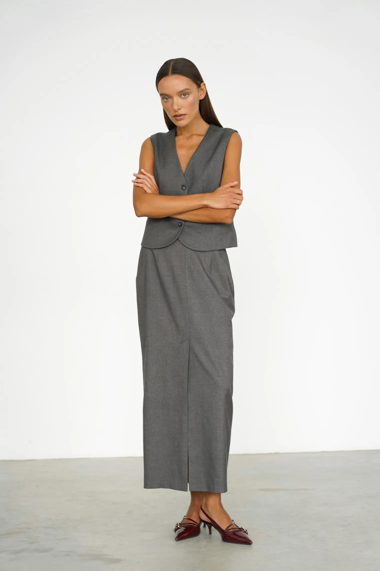 Юбка макси из шерсти графитового цвета фото 6