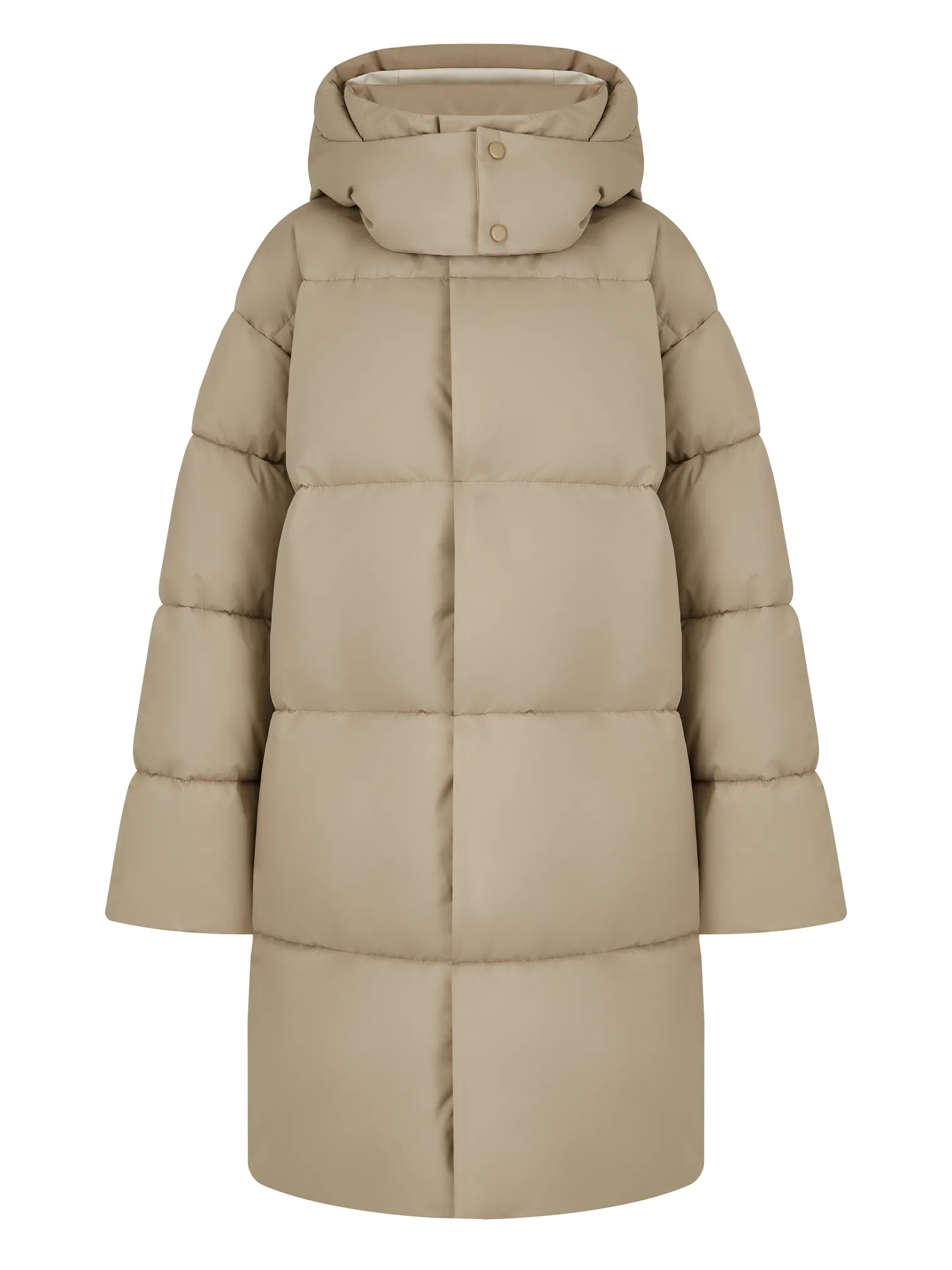 Пуховик стёганный с капюшоном бежевого цвета фото 9