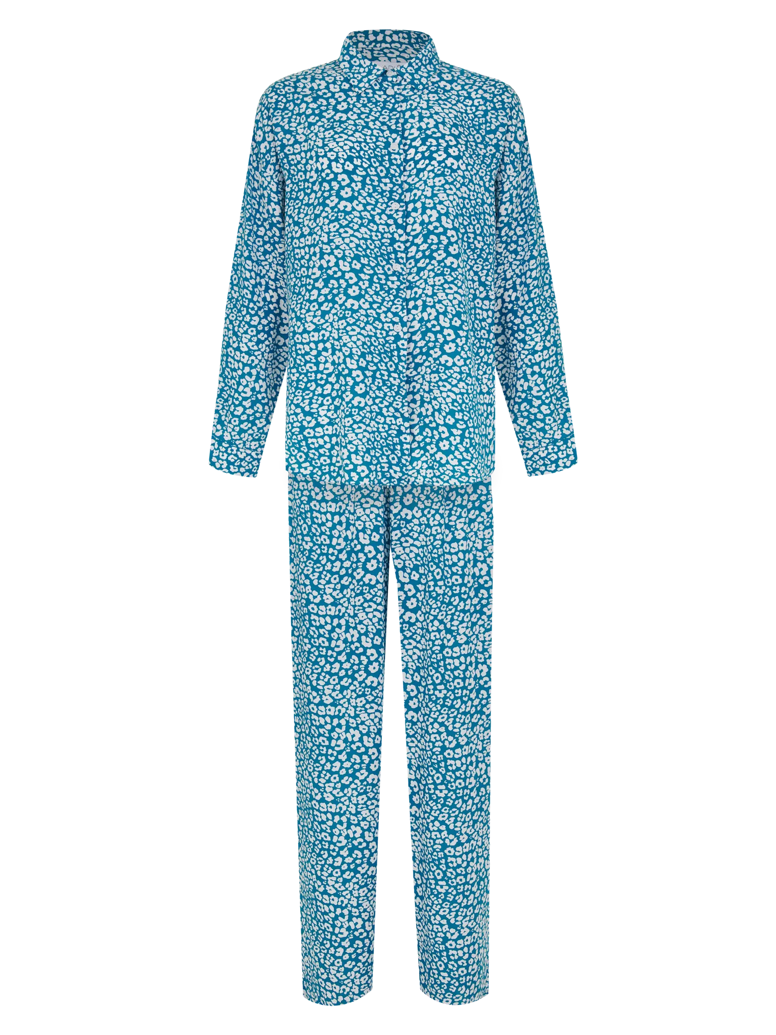 Костюм из хлопка: рубашка, брюки, топ с принтом в цвете бирюзово/белый фото 1