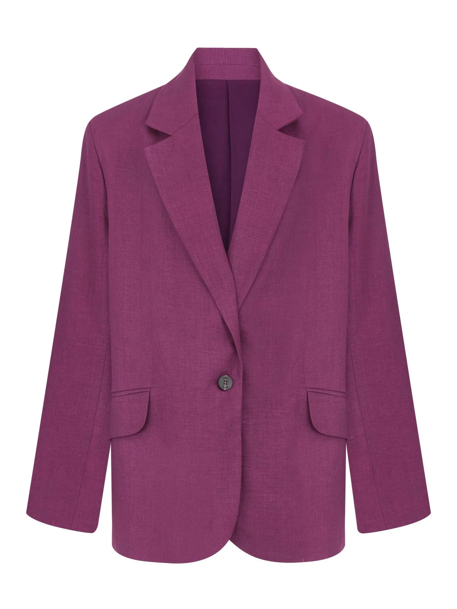 Однобортный жакет свободного кроя с карманами изо льна сливового цвета фото 6