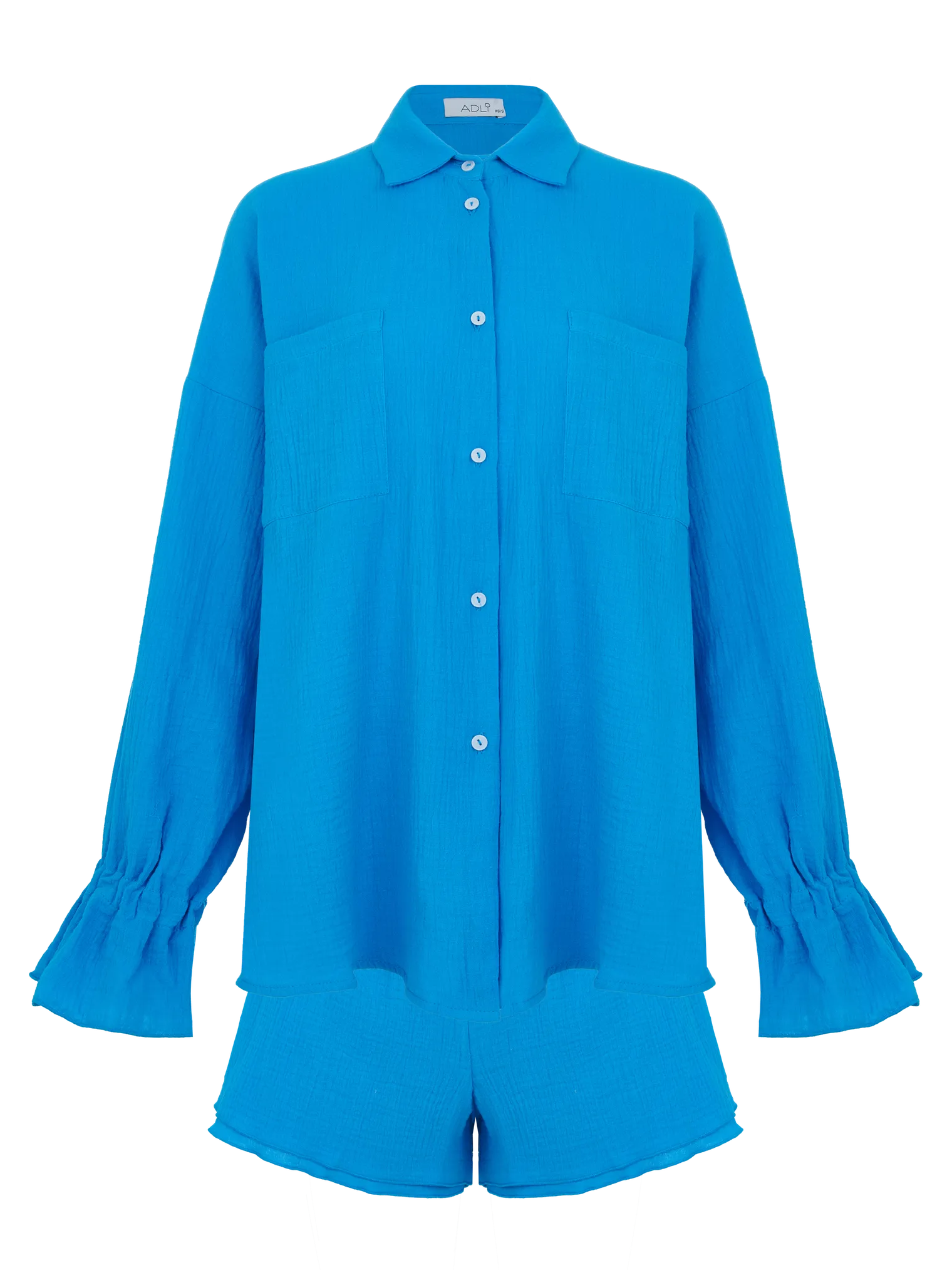 Костюм из муслина: рубашка, шорты цвета аквамарин фото 1