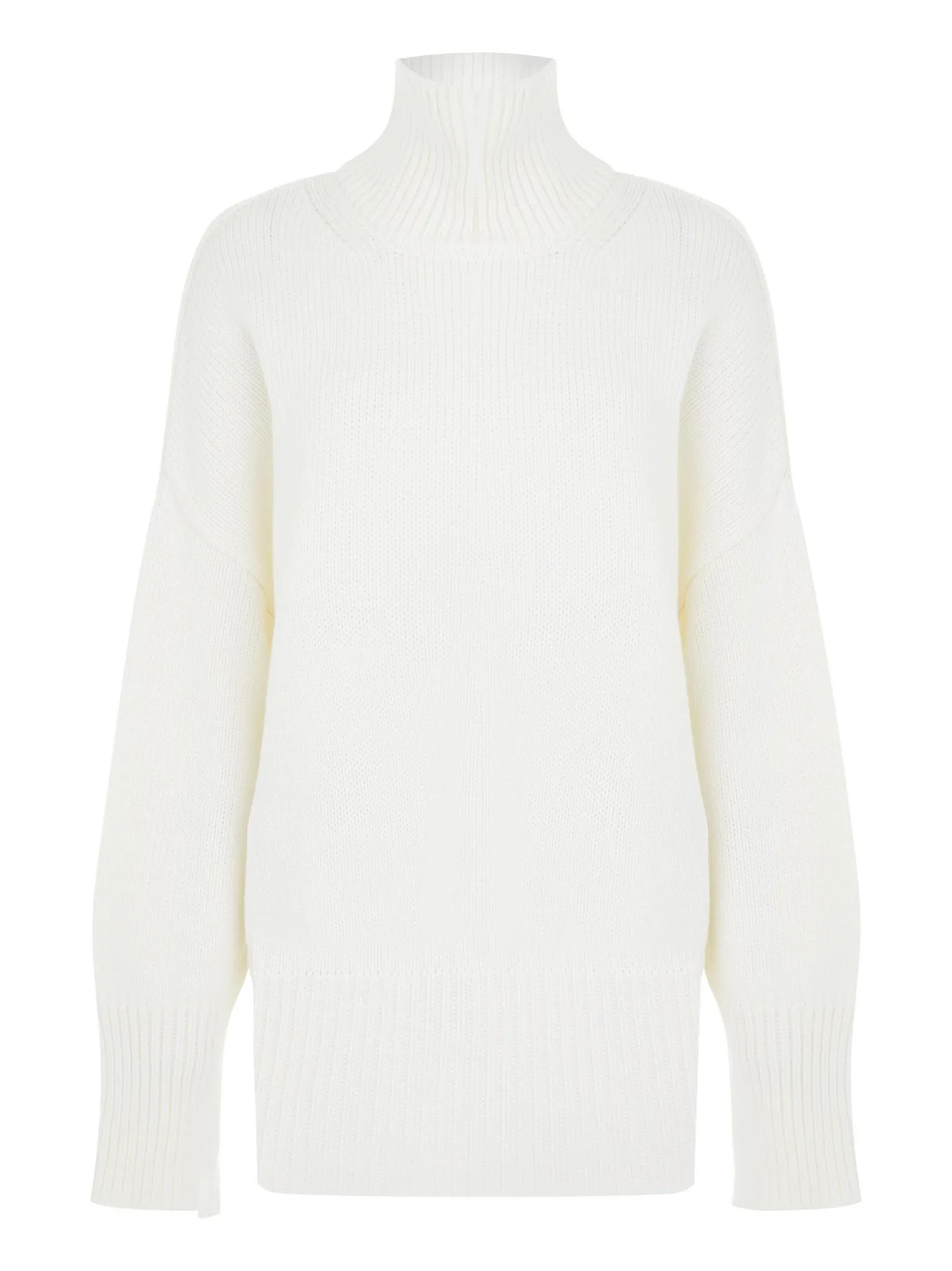 Джемпер крупной вязки с высоким воротником молочного цвета фото 8