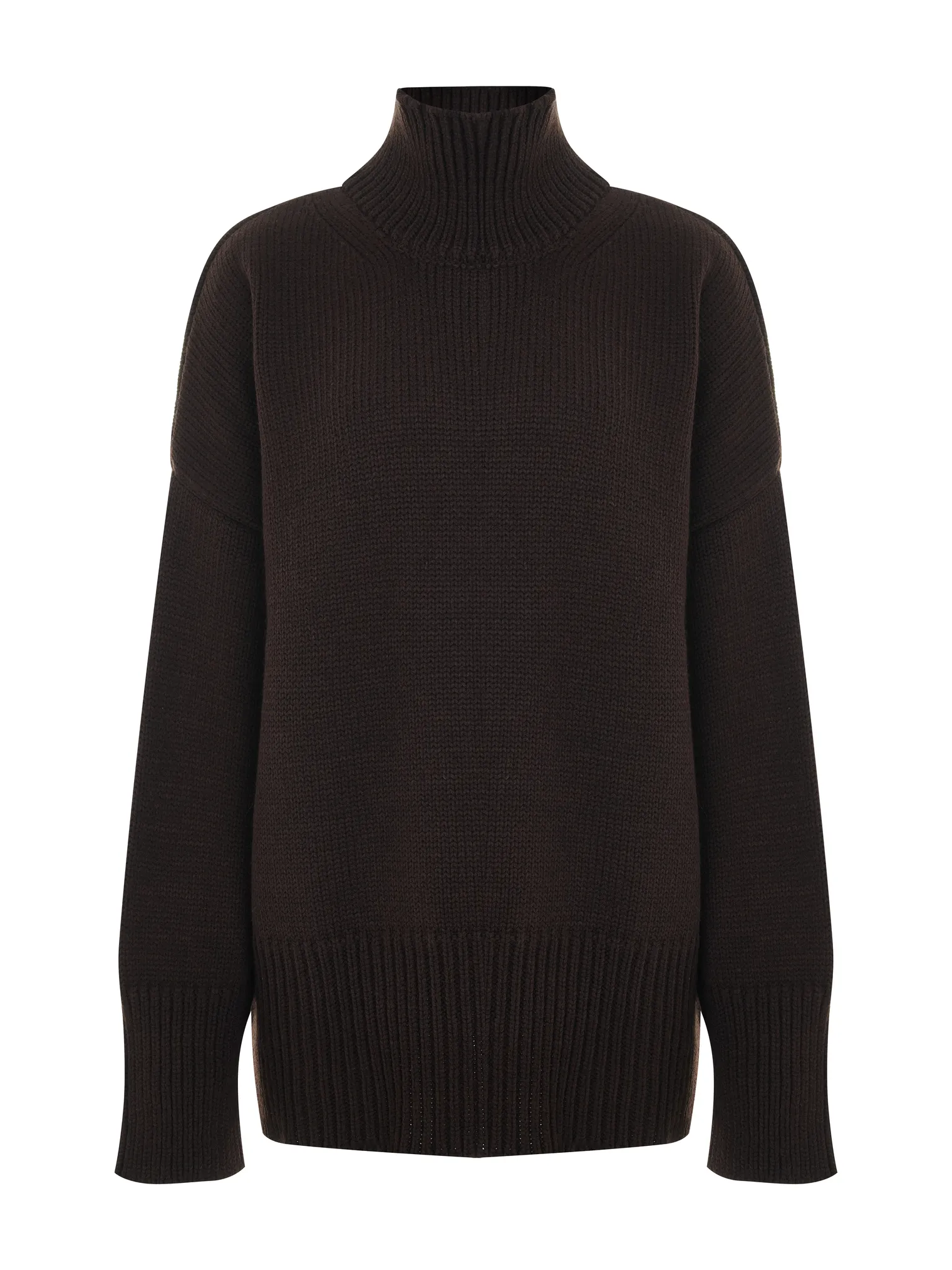 Джемпер крупной вязки с высоким воротником цвета горький шоколад фото 8