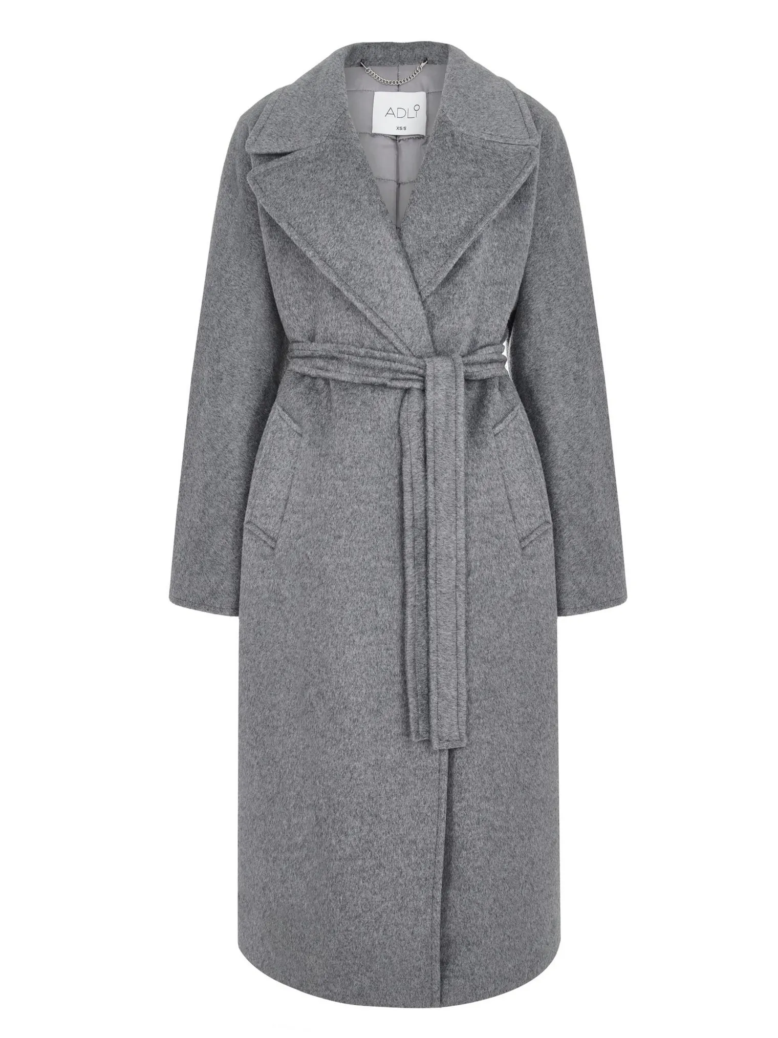 Зимнее пальто-халат с цельнокройным рукавом пепельного цвета фото 8