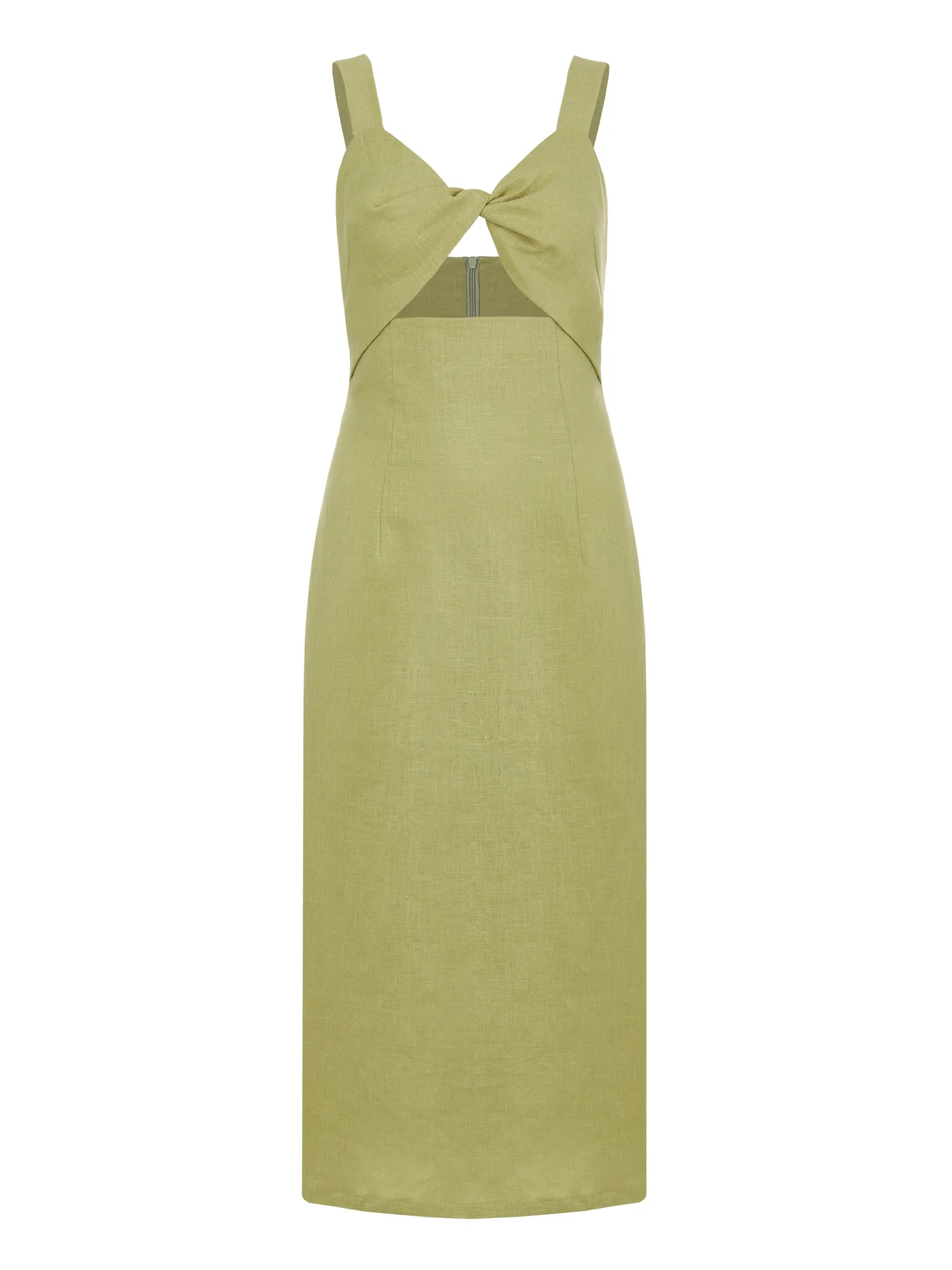 Платье на бретелях изо льна оливкового цвета фото 8