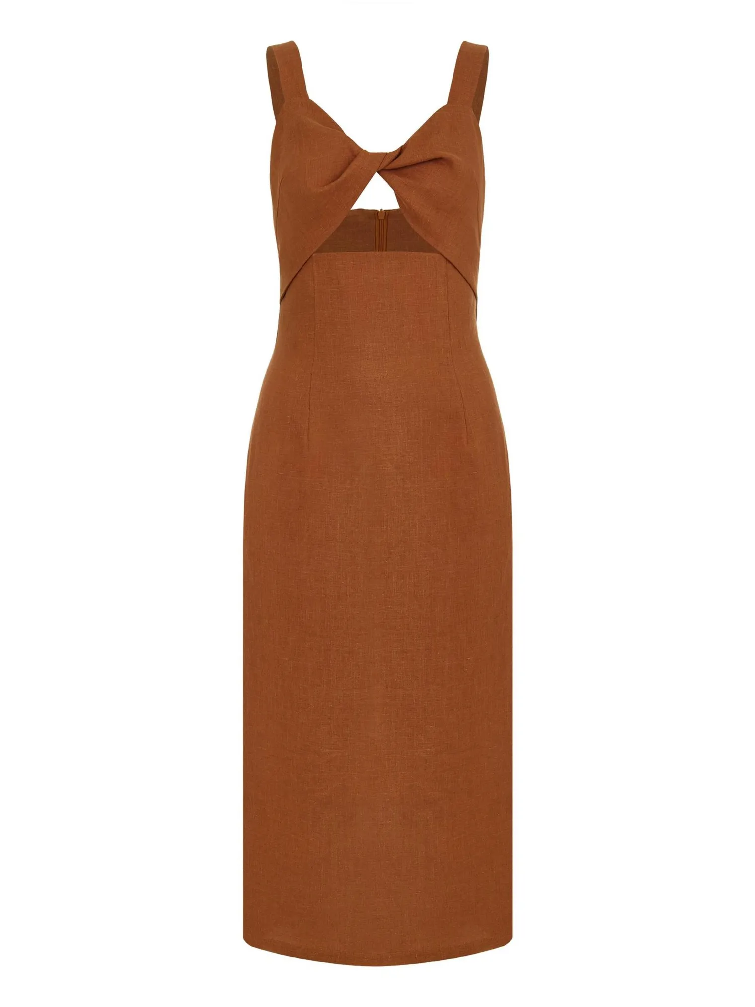 Платье на бретелях изо льна терракотового цвета фото 8
