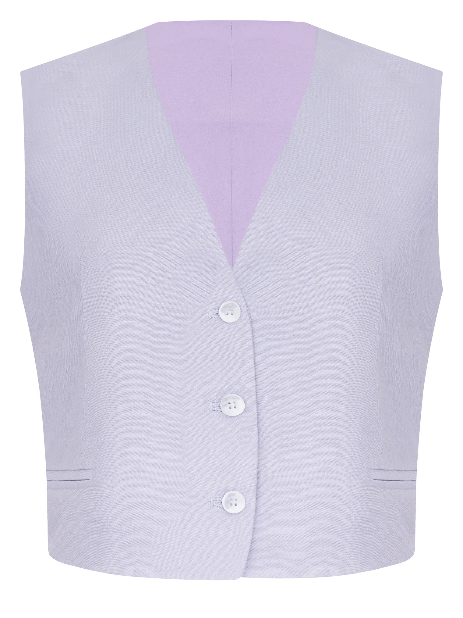Жилет прямого кроя укороченный лавандового цвета фото 5