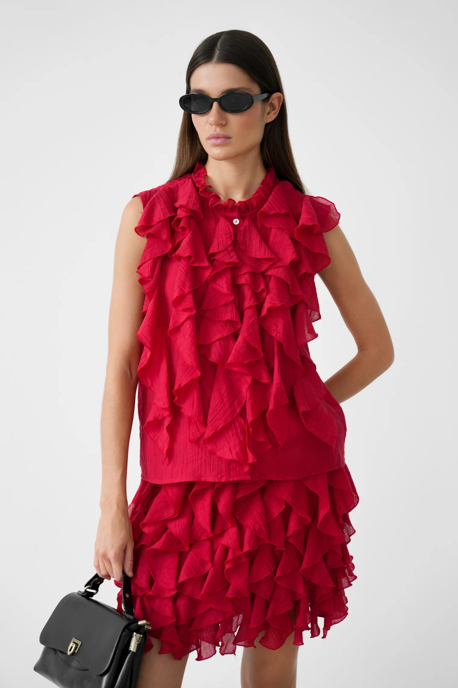 Блуза из жатой ткани красного цвета фото 1