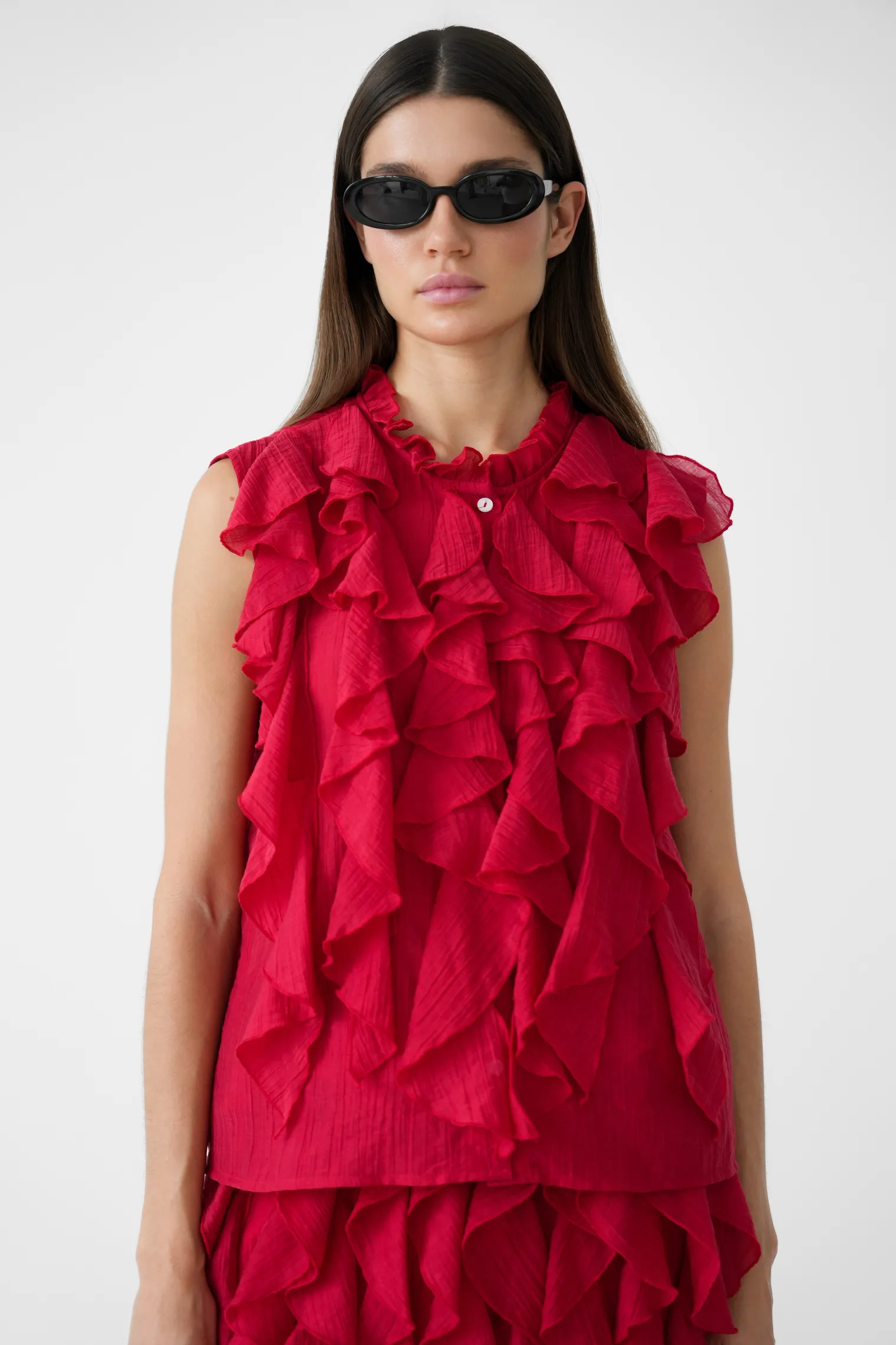 Блуза из жатой ткани красного цвета фото 5