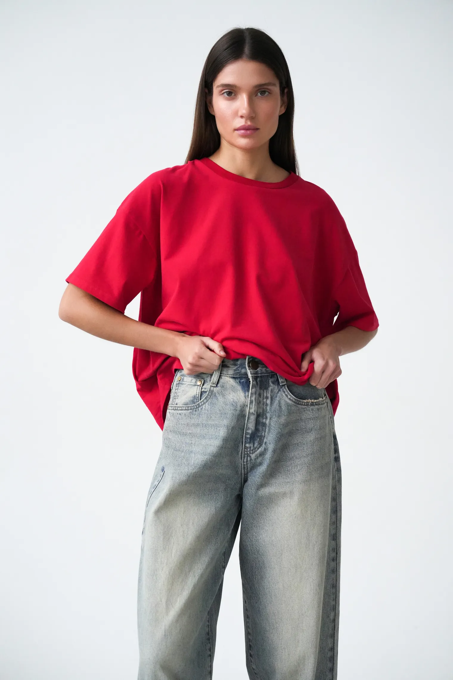 Джинсы свободного кроя в винтажном стиле голубого цвета фото 5