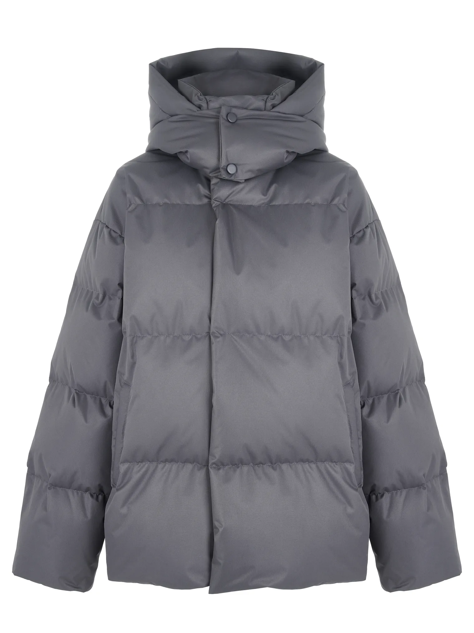 Зимняя стёганная куртка с капюшоном графитового цвета фото 1