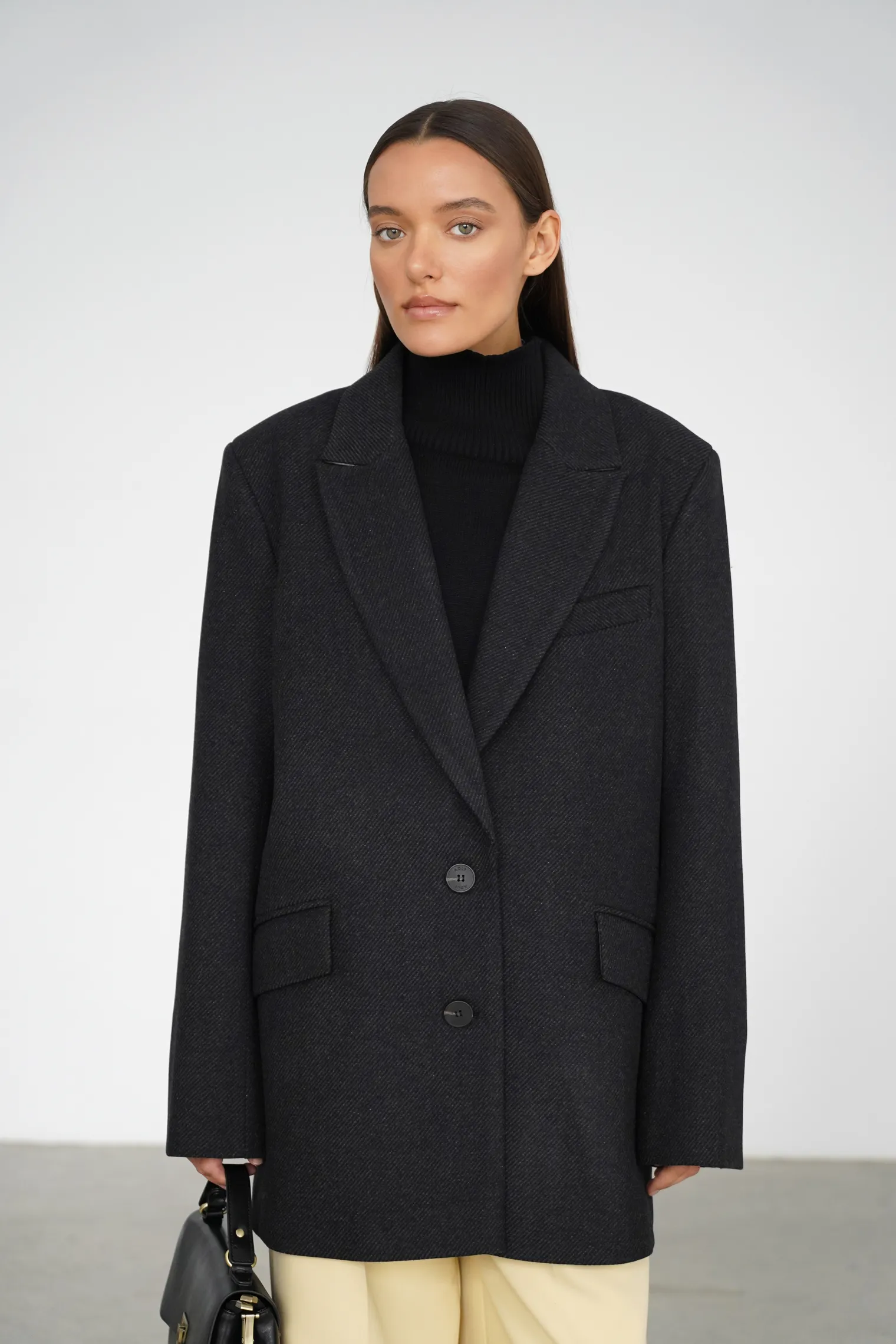 Пальто-жакет однобортное в цвете чёрный/графит фото 5