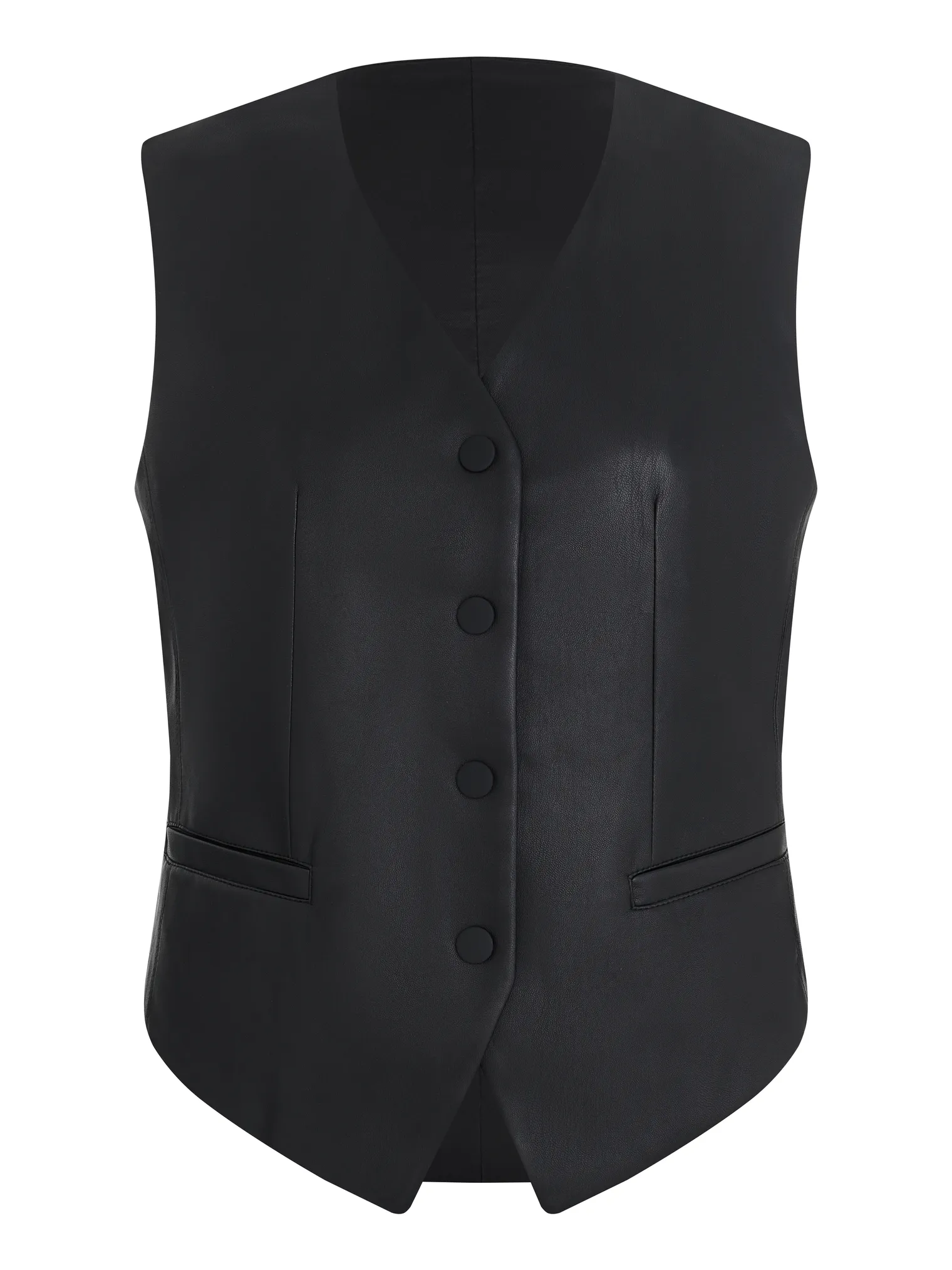 Жилет из экокожи на кнопках чёрного цвета фото 1
