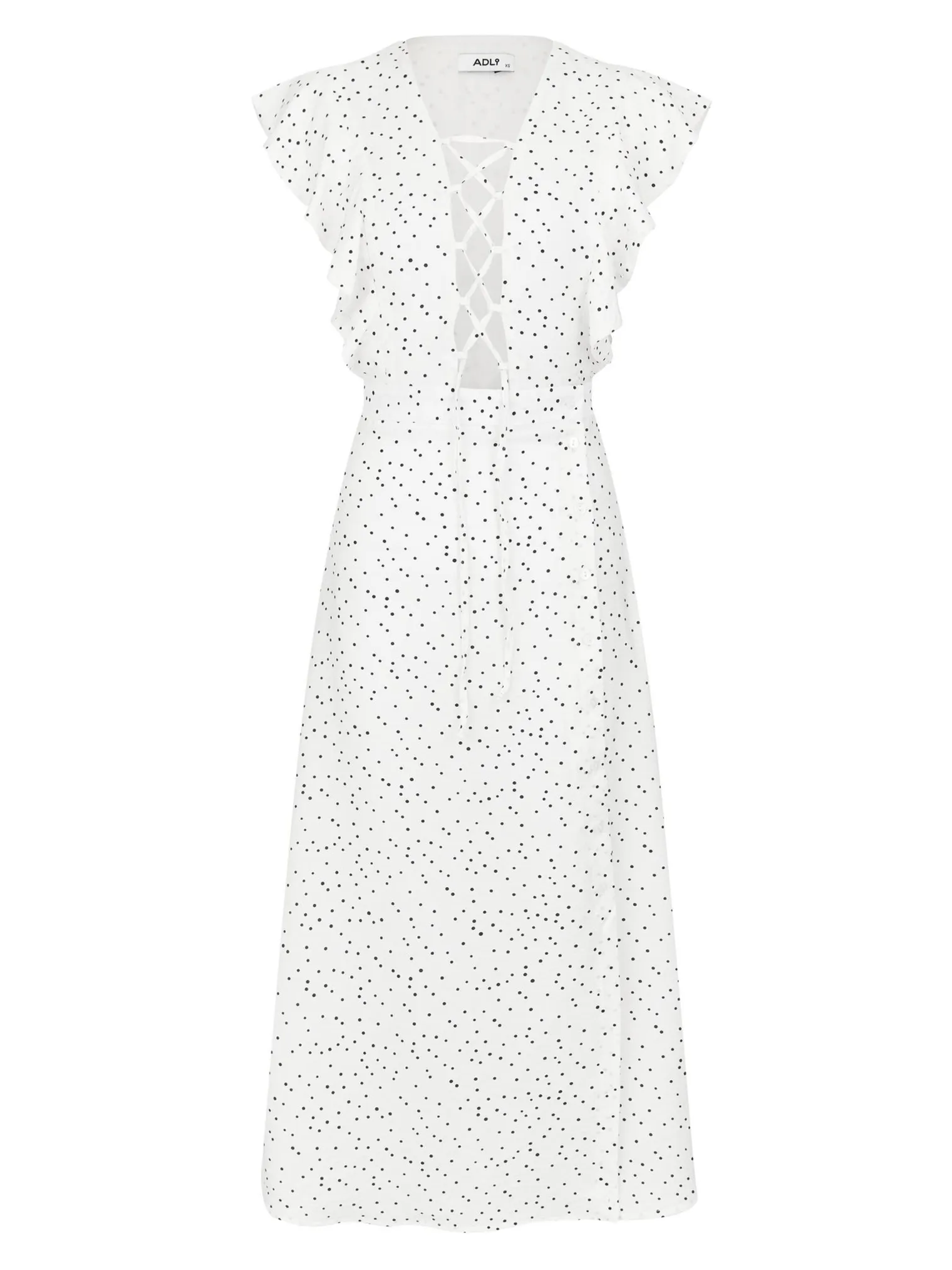 Платье на завязках в горошек цвета тофу фото 9