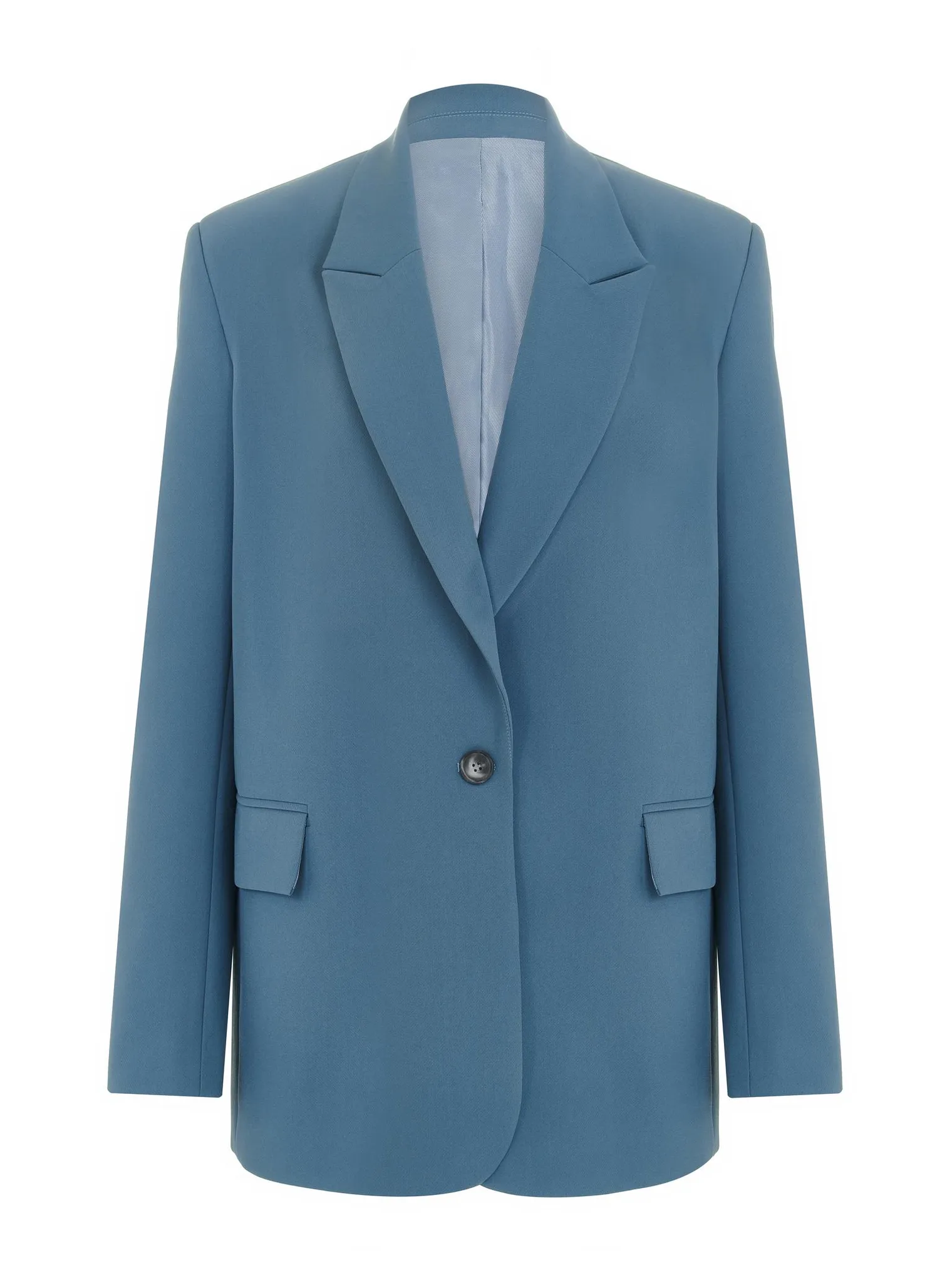 Однобортный жакет с накладными карманами цвета деним фото 7