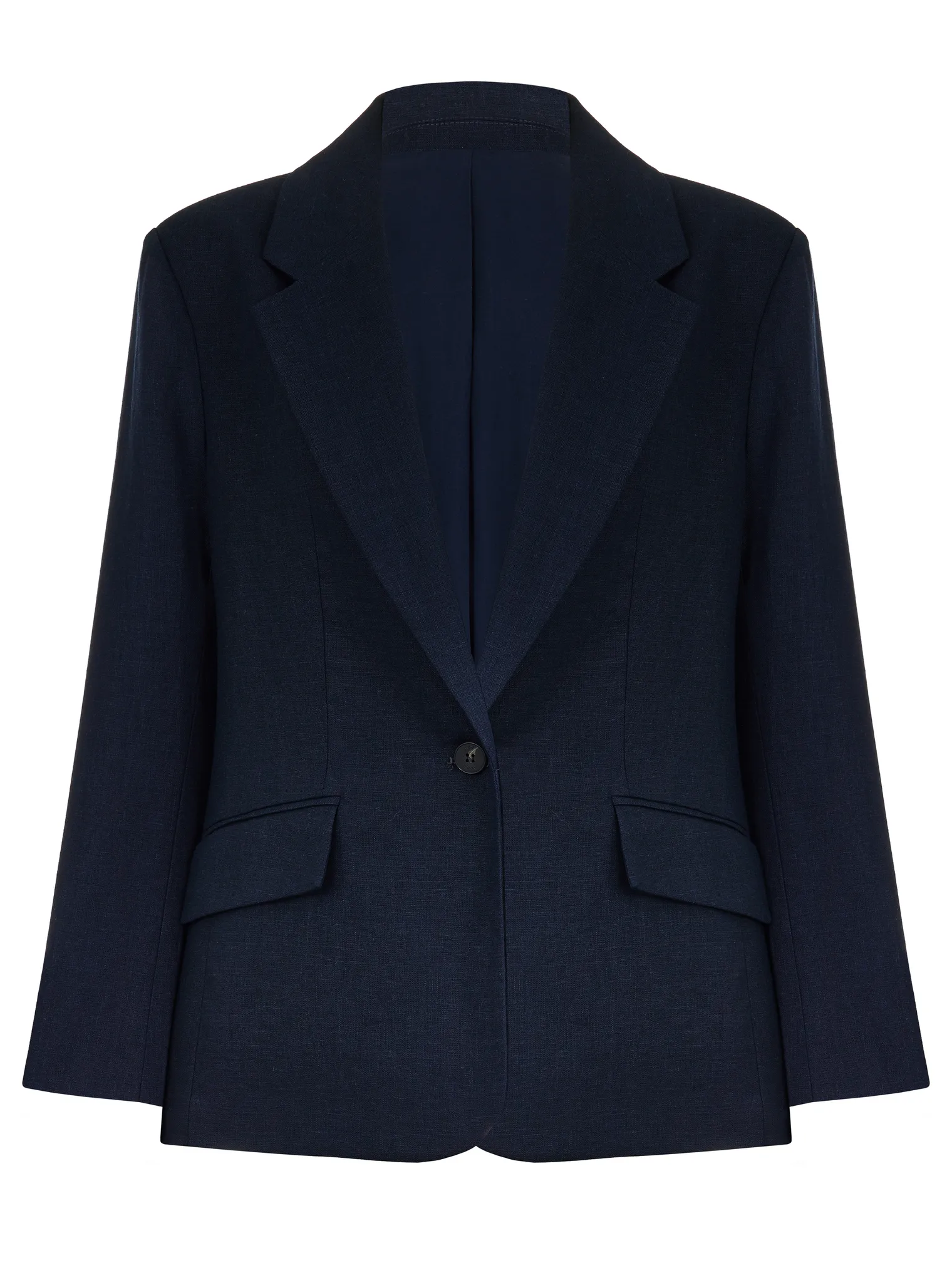 Однобортный жакет свободного кроя изо льна тёмно-синего цвета фото 8
