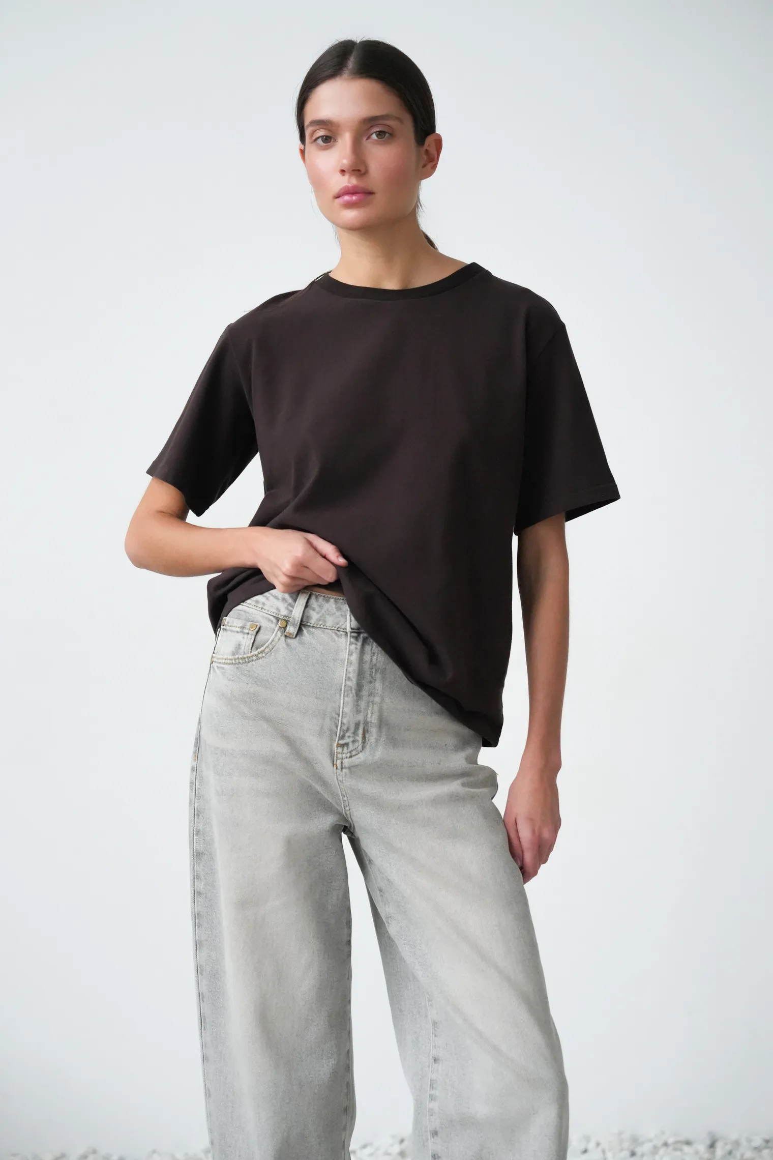 Джинсы свободного кроя в винтажном стиле серого цвета фото 5