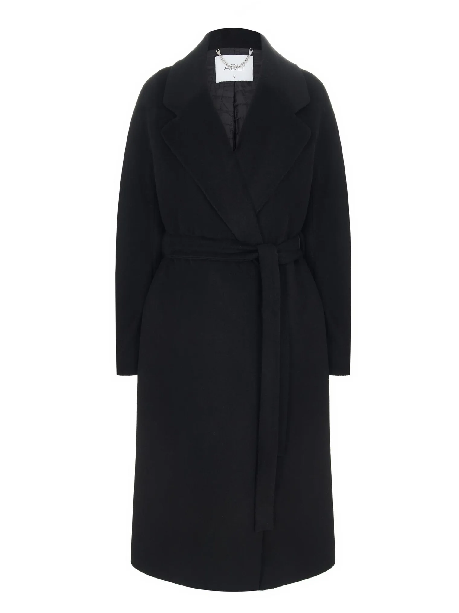 Зимнее пальто-халат с поясом чёрного цвета фото 8