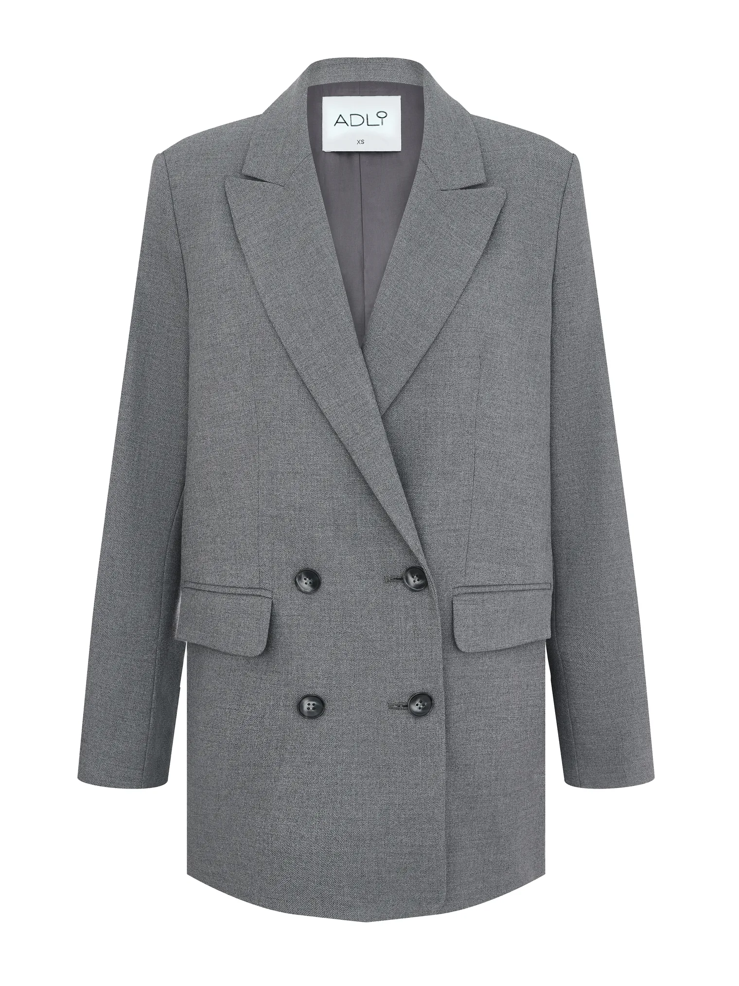 Двубортный жакет с накладными карманами серого цвета фото 8