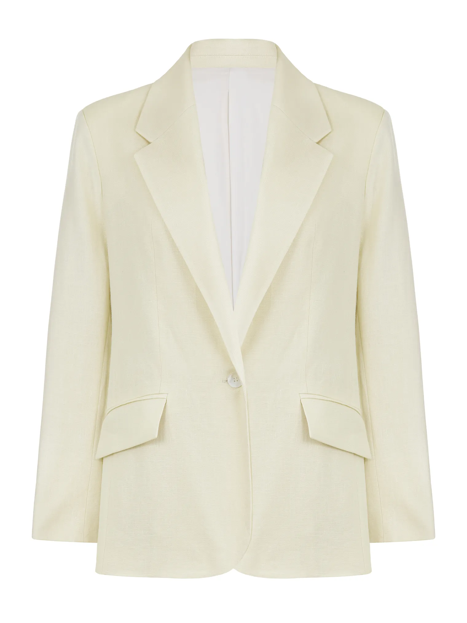 Однобортный жакет свободного кроя изо льна цвета тофу фото 8