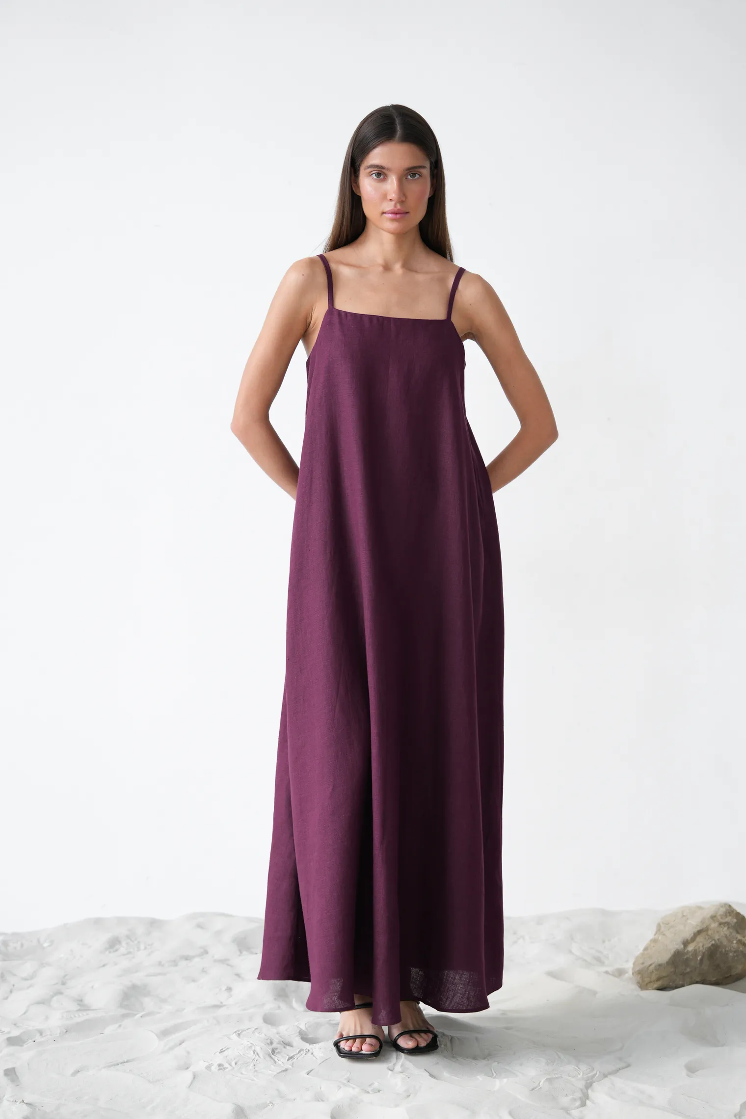 Сарафан изо льна цвета инжир фото 1