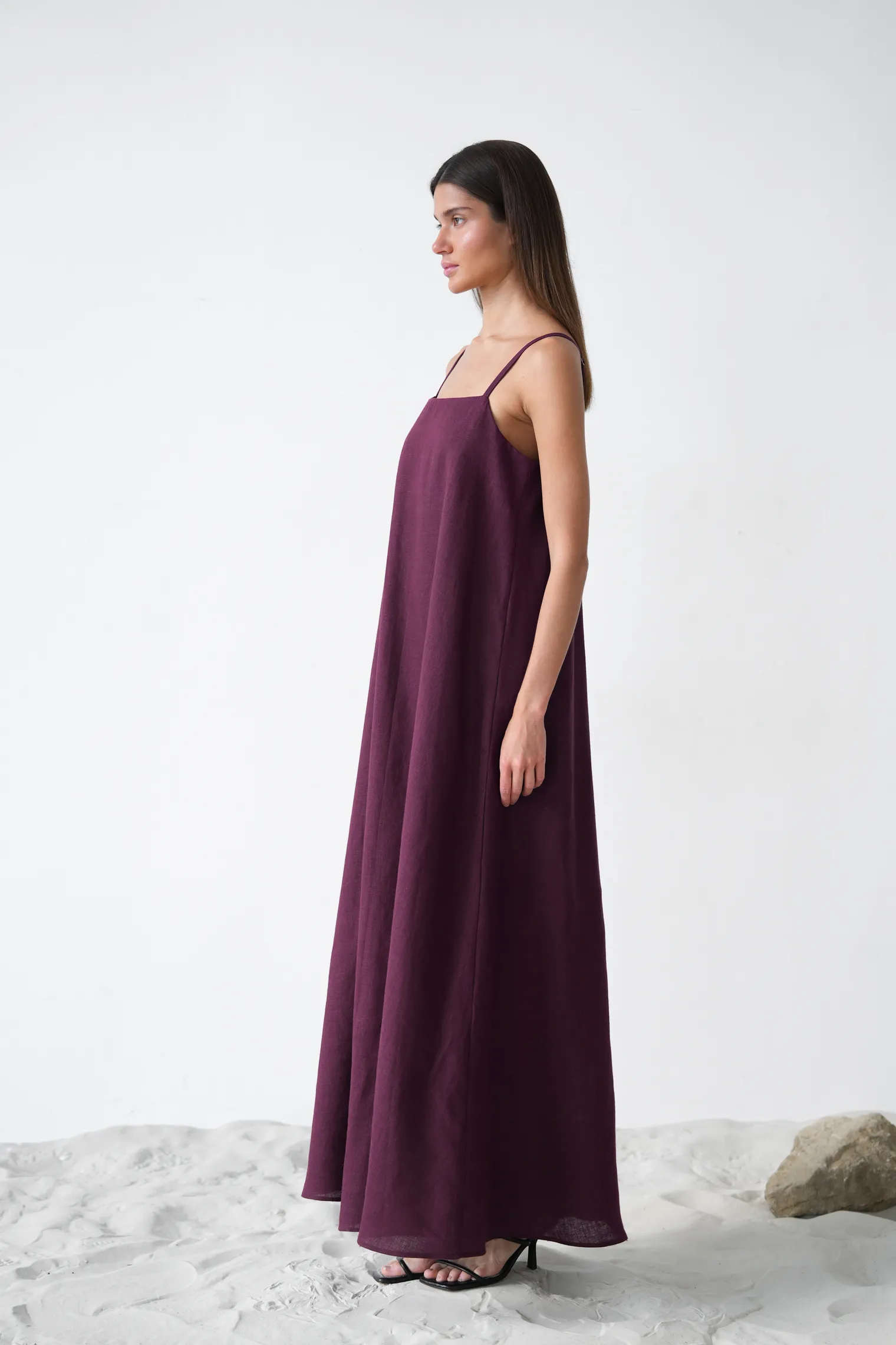 Сарафан изо льна цвета инжир фото 5