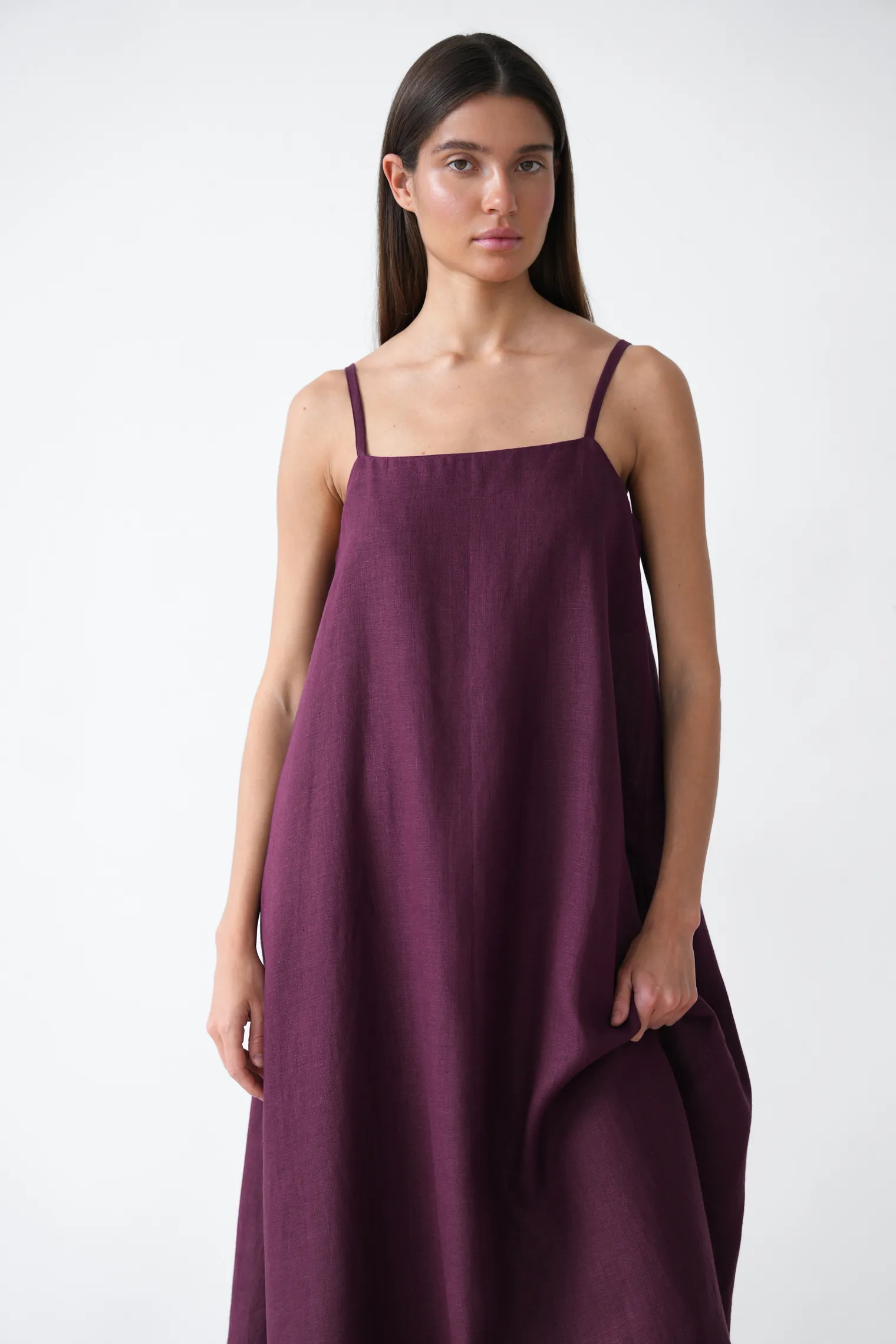 Сарафан изо льна цвета инжир фото 2