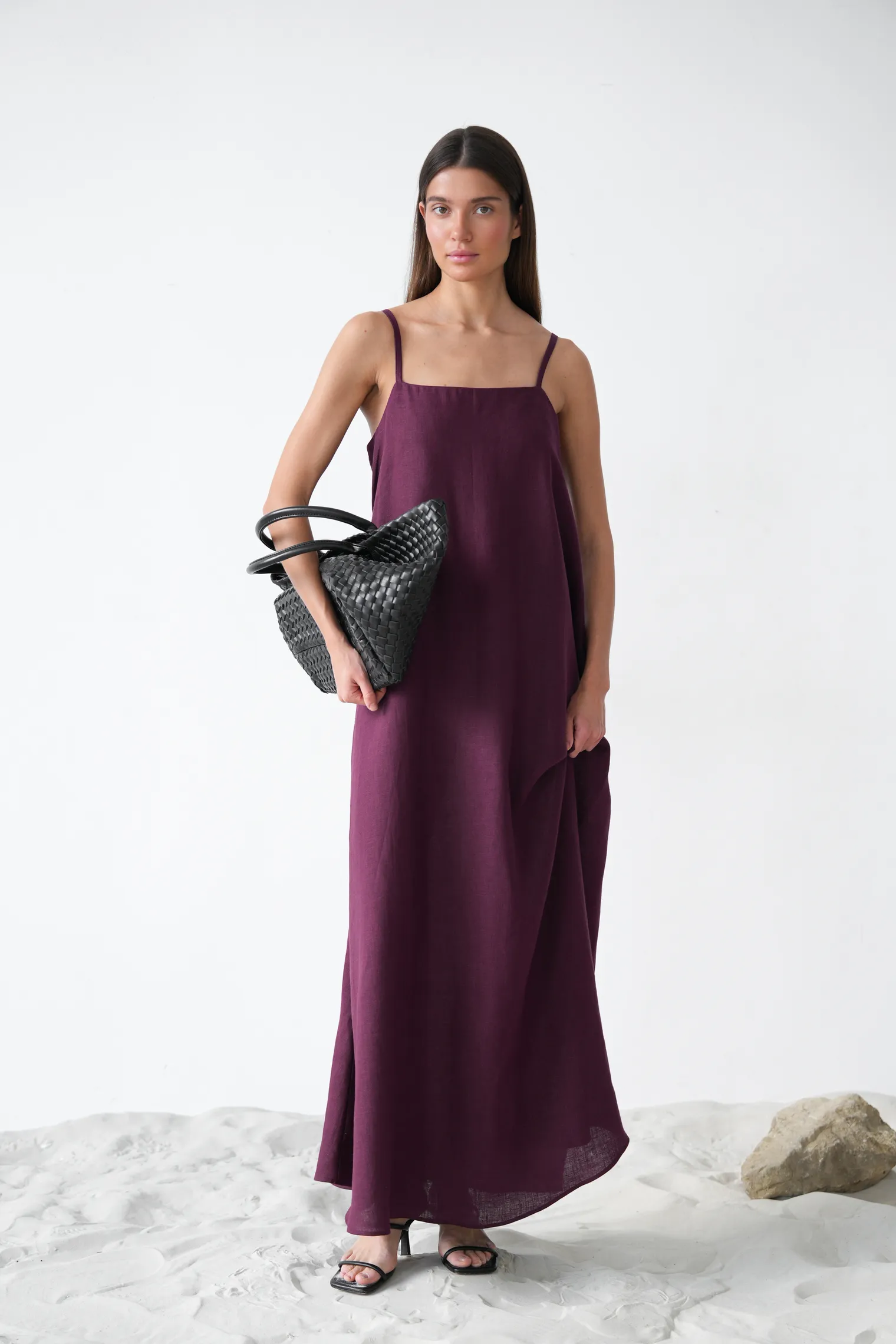 Сарафан изо льна цвета инжир фото 3