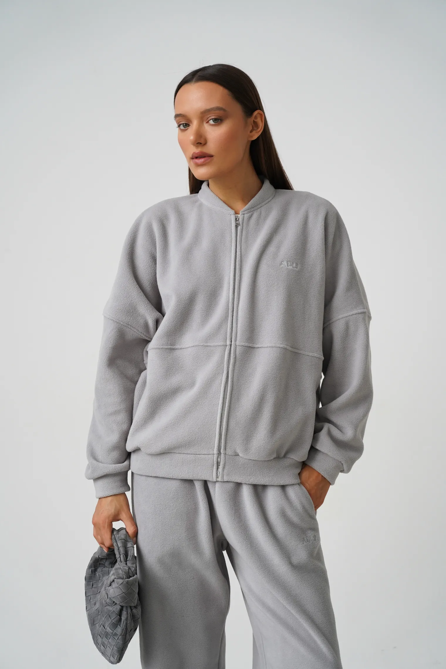 Свитшот на молнии из флиса пепельного цвета фото 1
