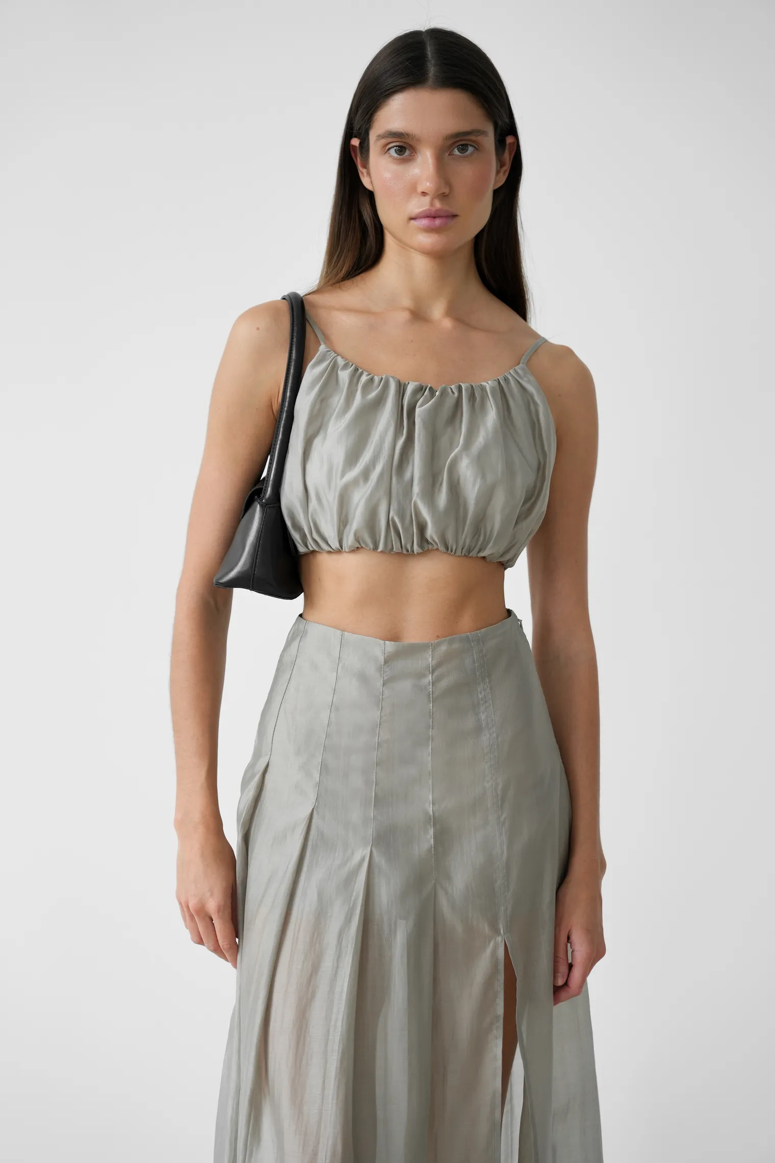 Топ укороченный из прозрачной ткани бежевого цвета фото 4