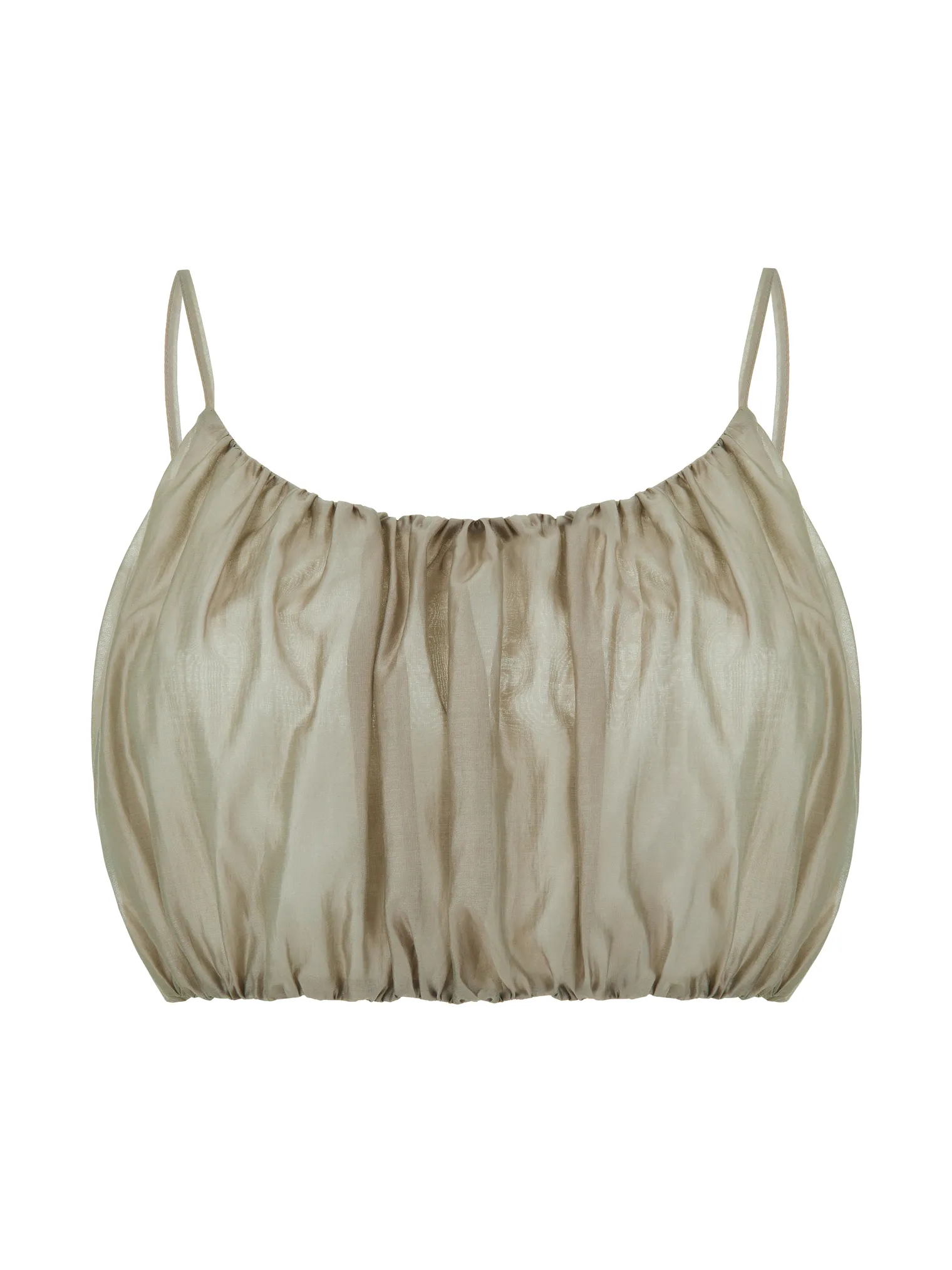 Топ укороченный из прозрачной ткани бежевого цвета фото 8