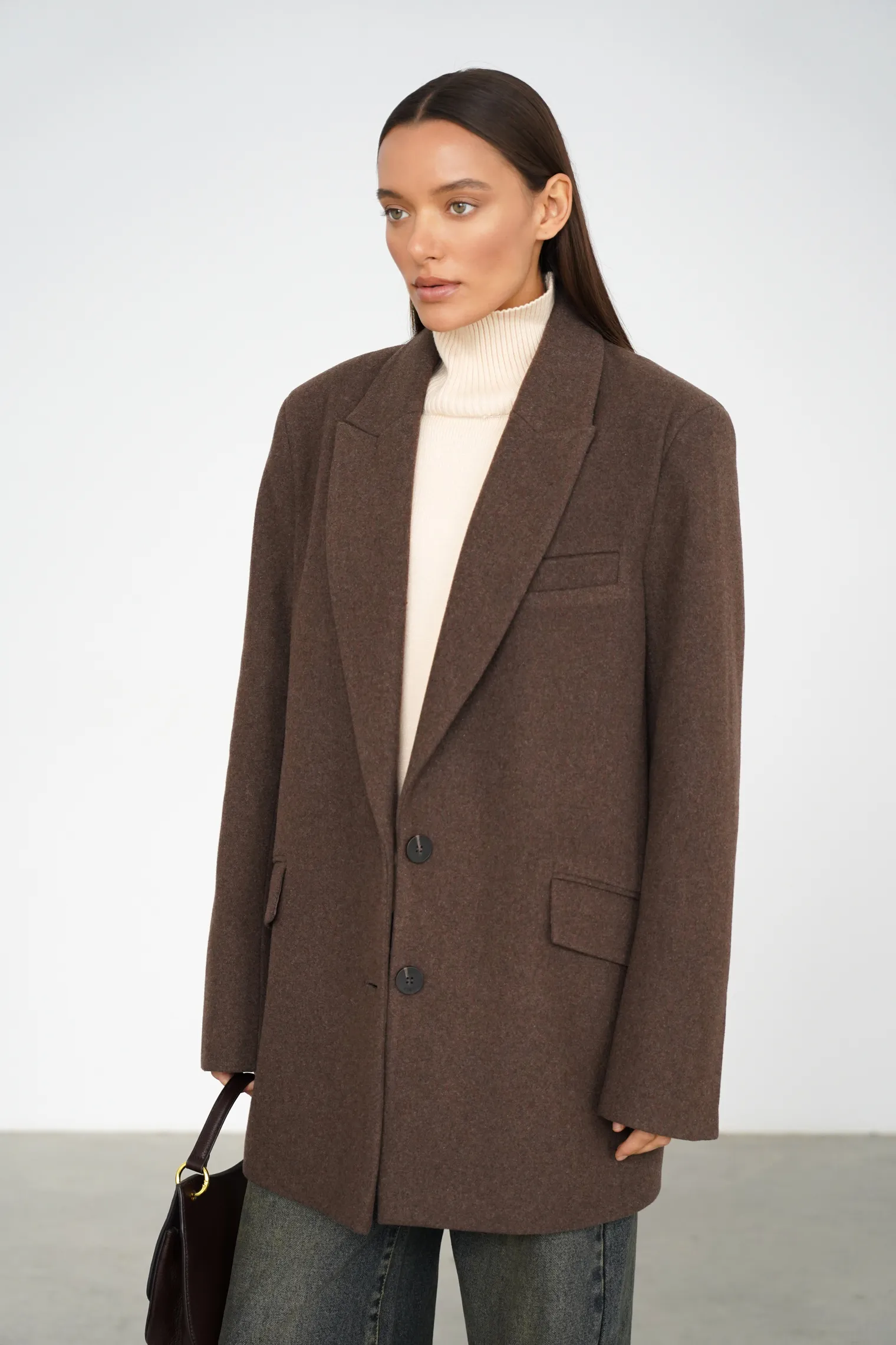 Пальто-жакет однобортное шоколадного цвета фото 5