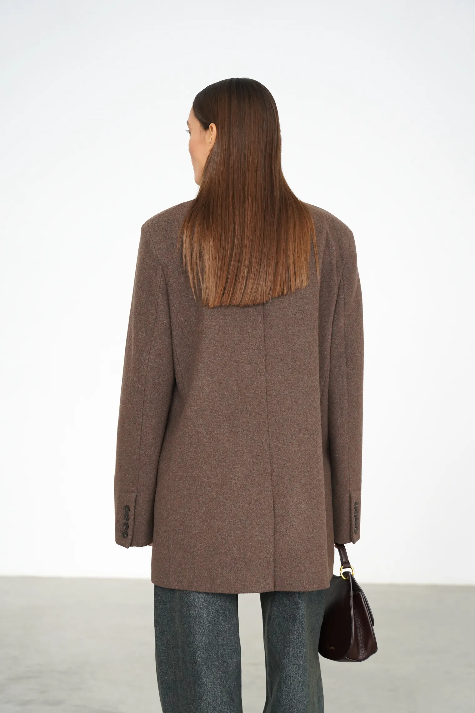 Пальто-жакет однобортное шоколадного цвета фото 4