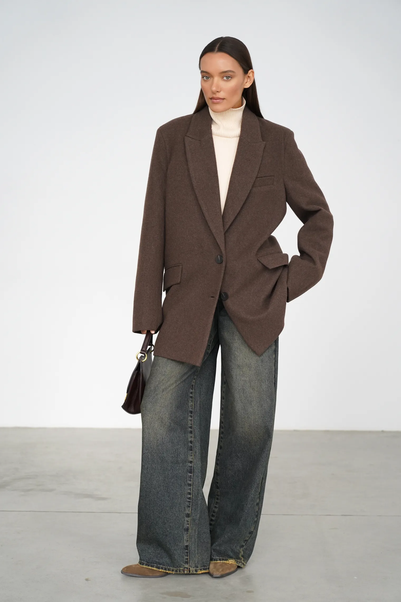 Пальто-жакет однобортное шоколадного цвета фото 3