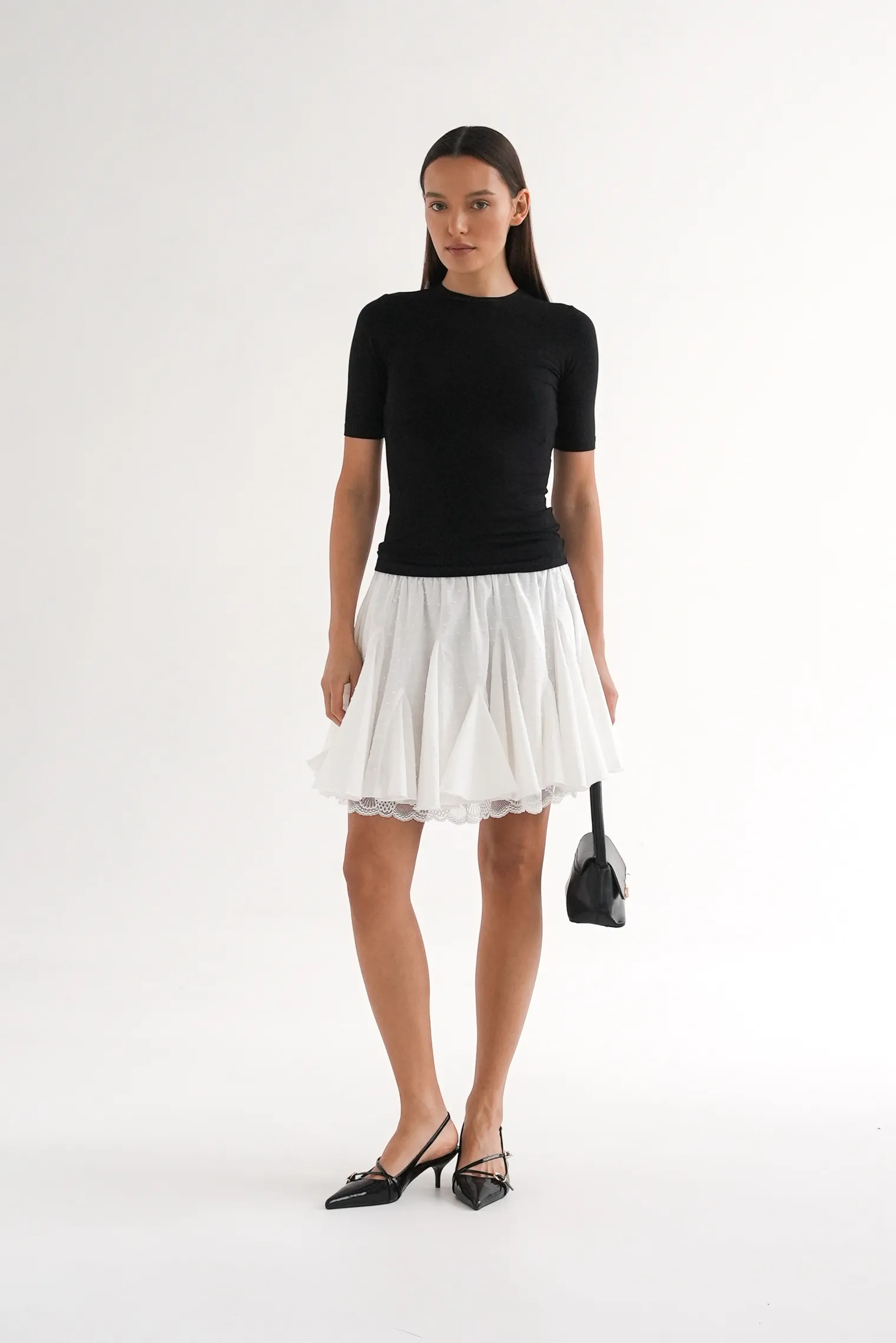 Юбка мини с клиньями цвета тофу фото 9