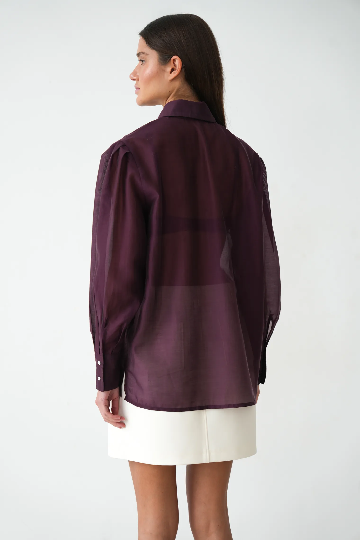 Рубашка из прозрачной ткани цвета бургундия фото 4