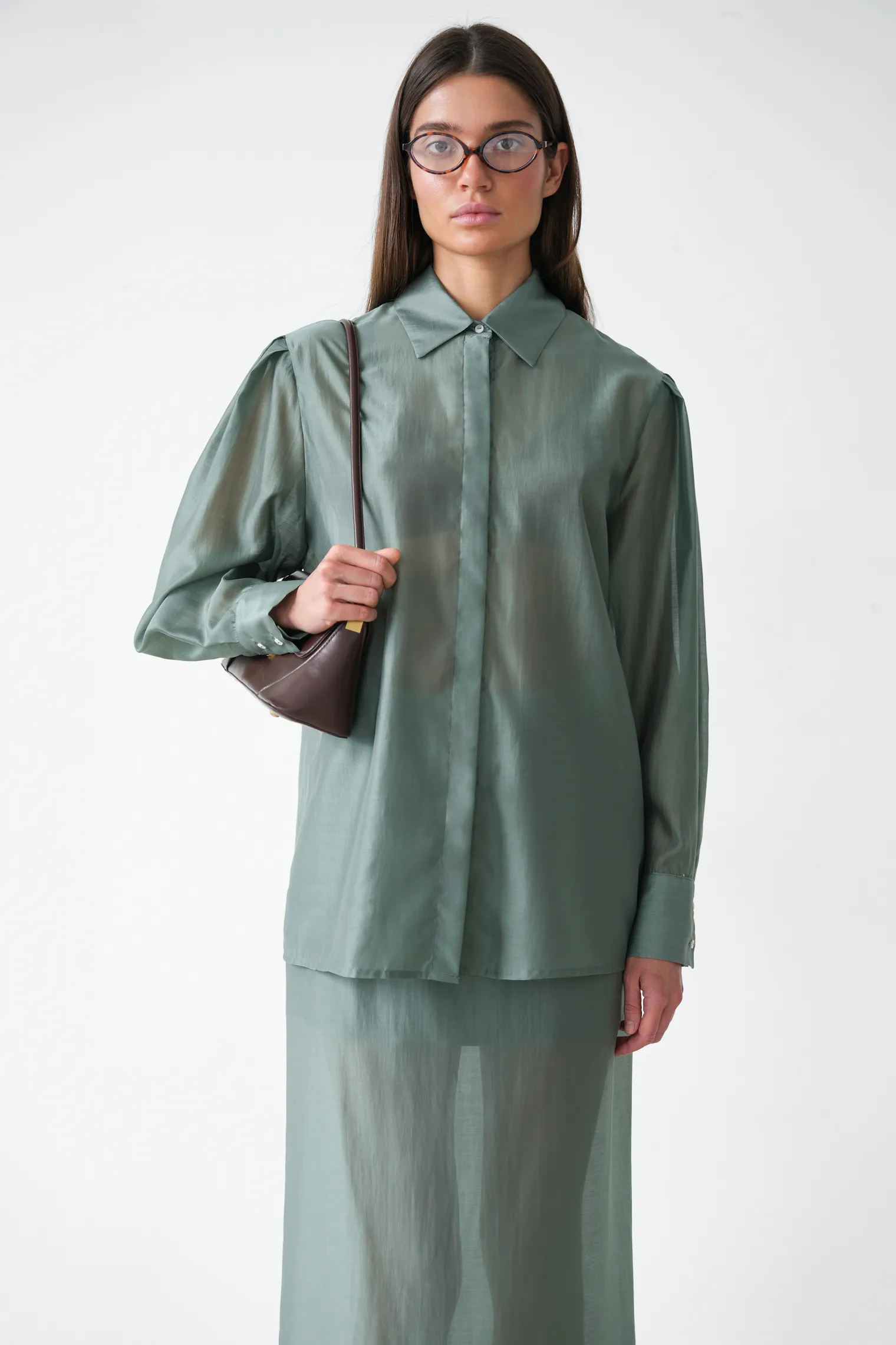 Рубашка из прозрачной ткани в цвете голубая ель фото 8