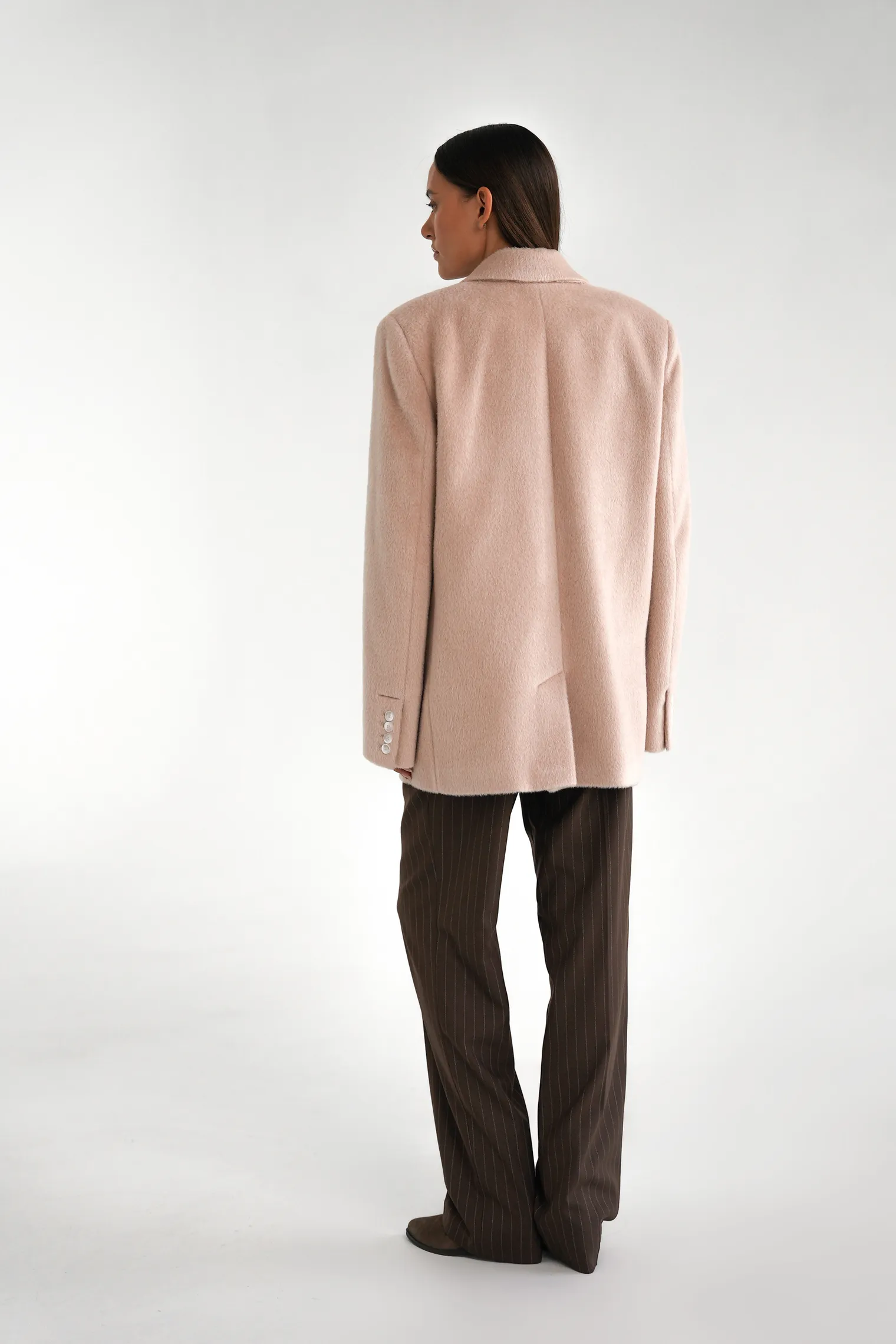 Однобортное пальто-жакет из шерсти молочного цвета фото 7