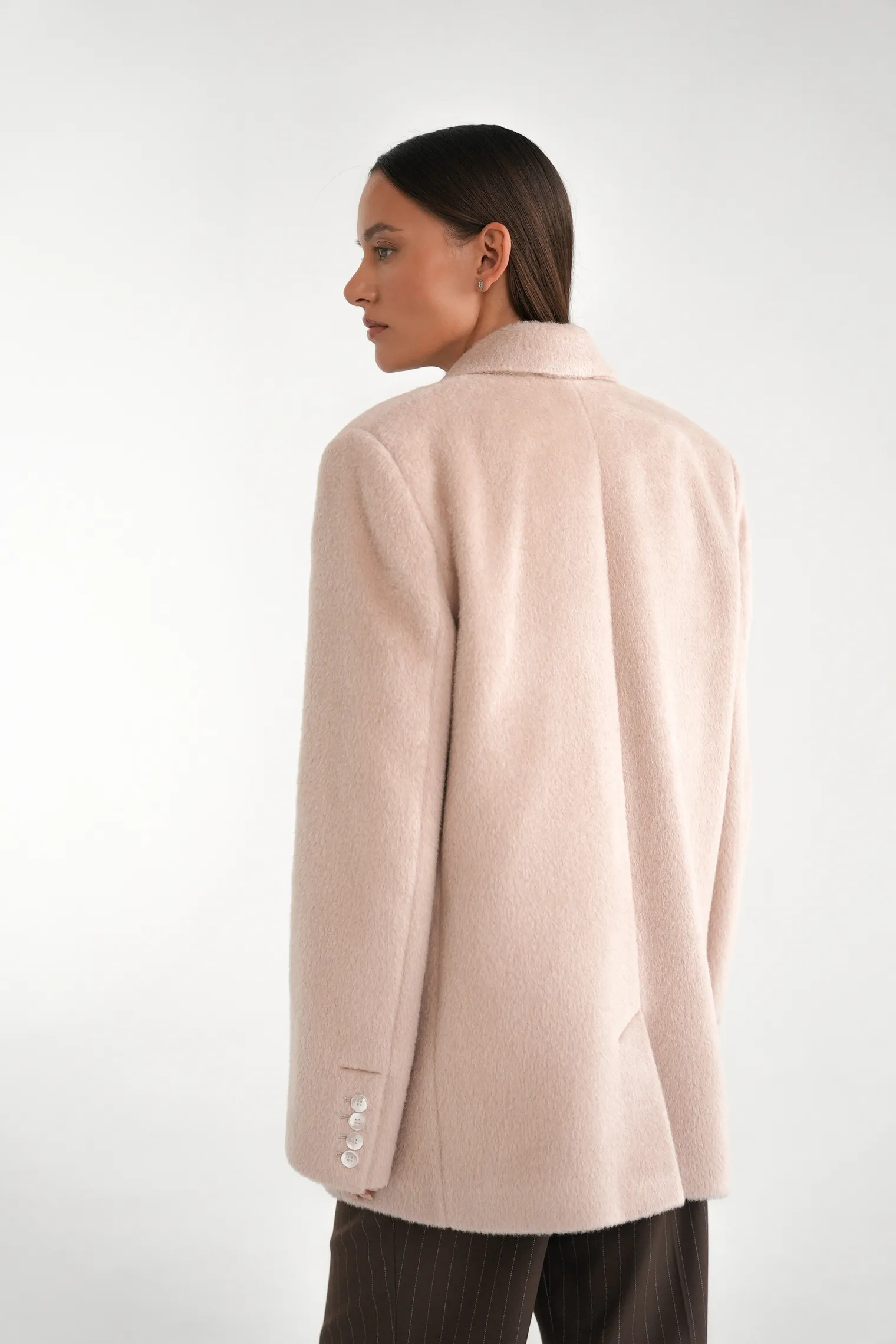 Однобортное пальто-жакет из шерсти молочного цвета фото 3