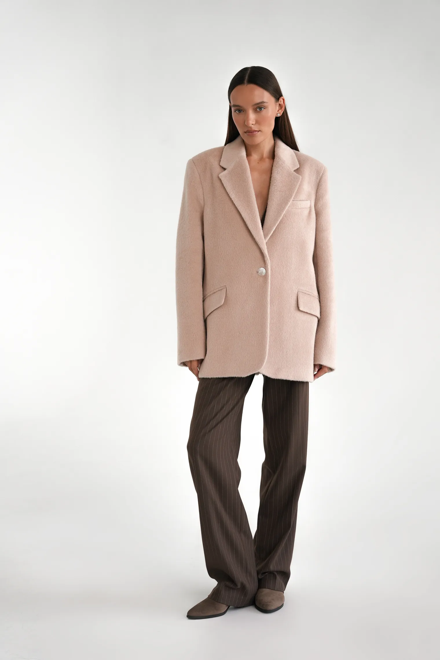 Однобортное пальто-жакет из шерсти молочного цвета фото 6