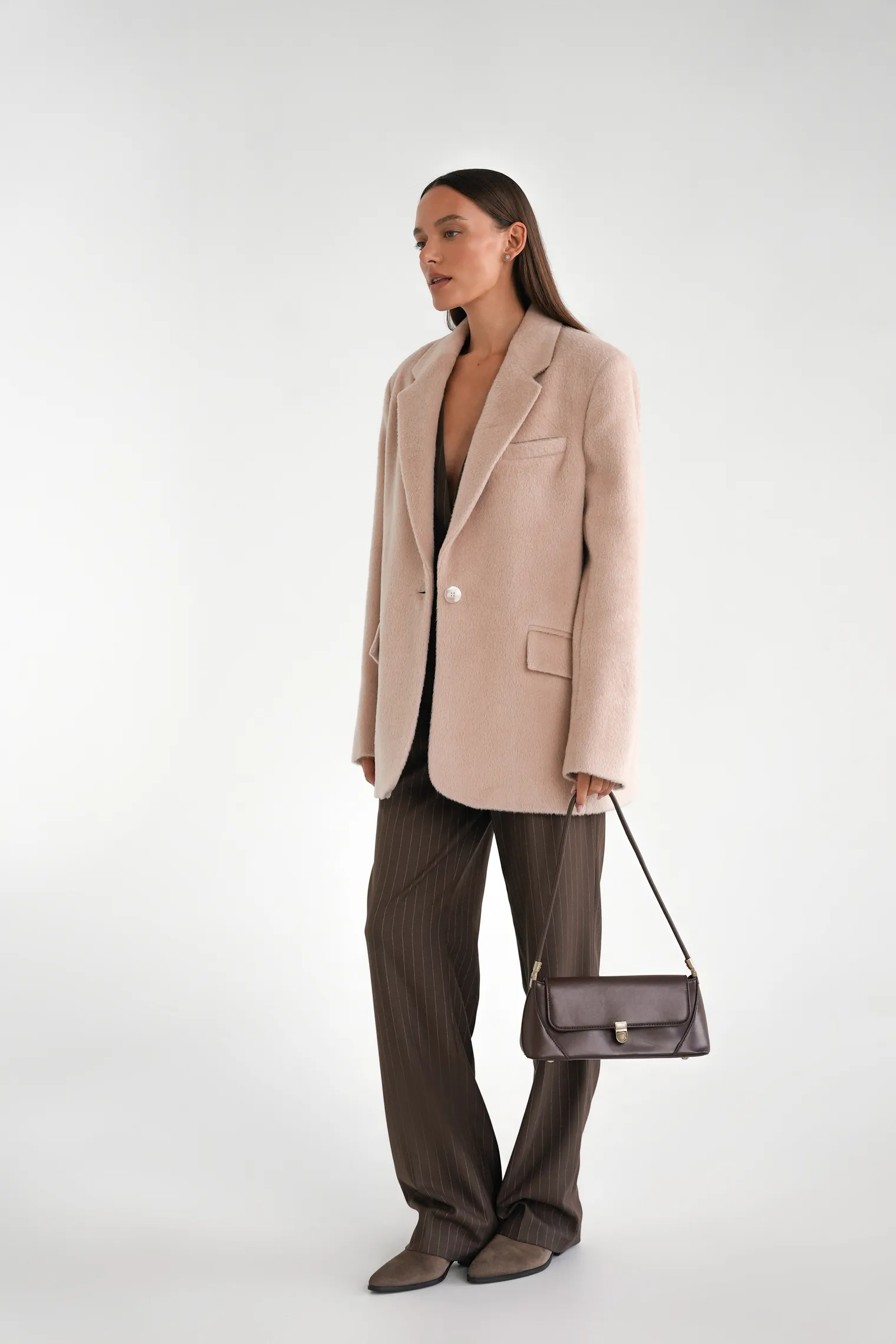 Однобортное пальто-жакет из шерсти молочного цвета фото 5