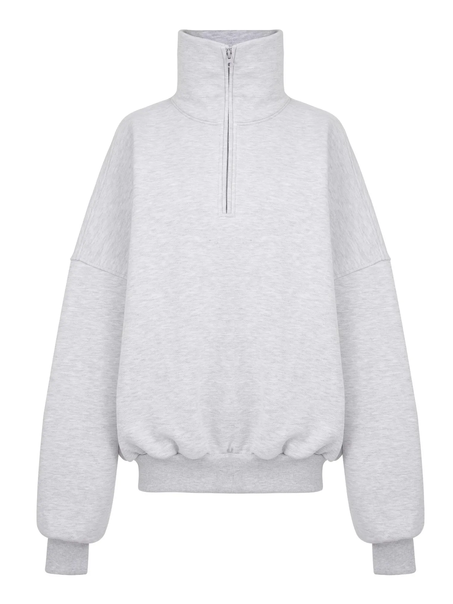 Свитшот из плотного хлопка с воротником на молнии цвета серый меланж фото 8