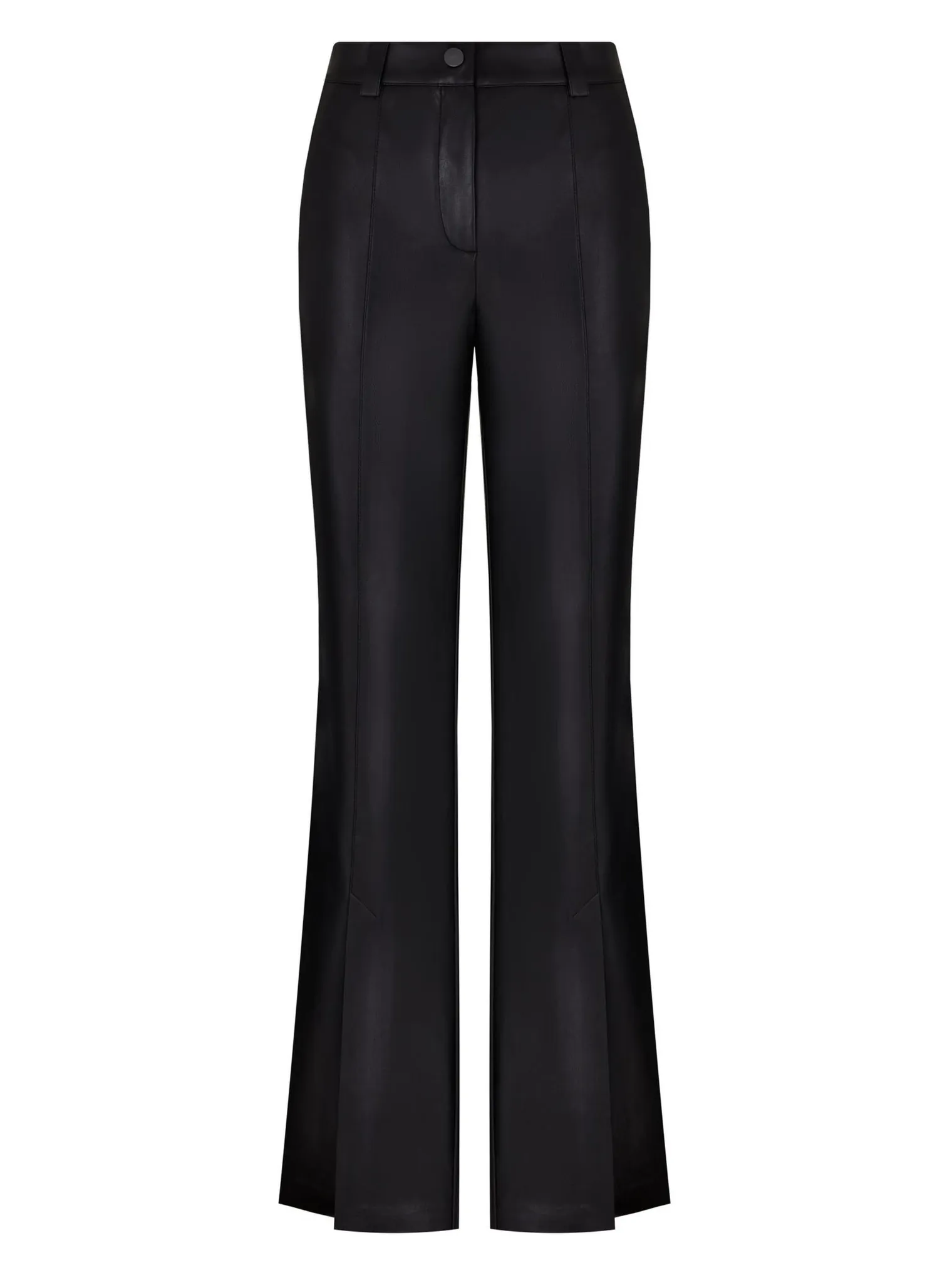 Брюки с завышенной талией из экокожи с разрезами чёрного цвета фото 8