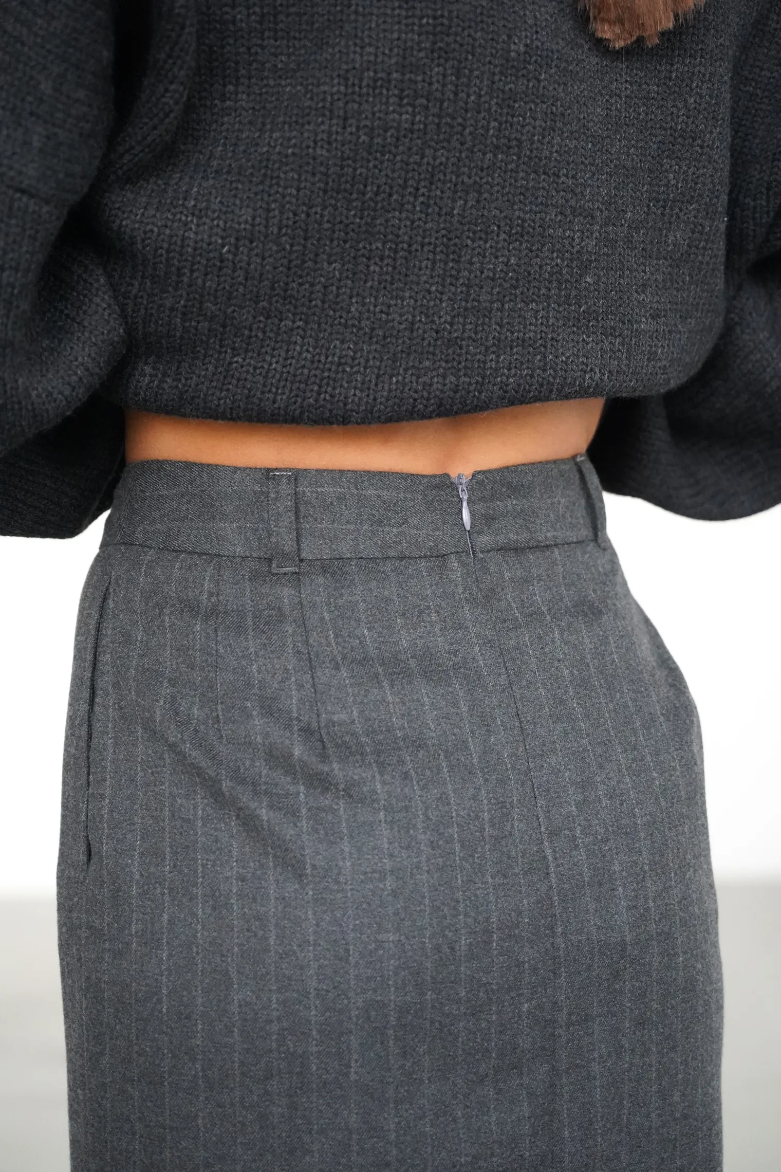 Юбка макси из шерсти в полоску графитового цвета фото 7