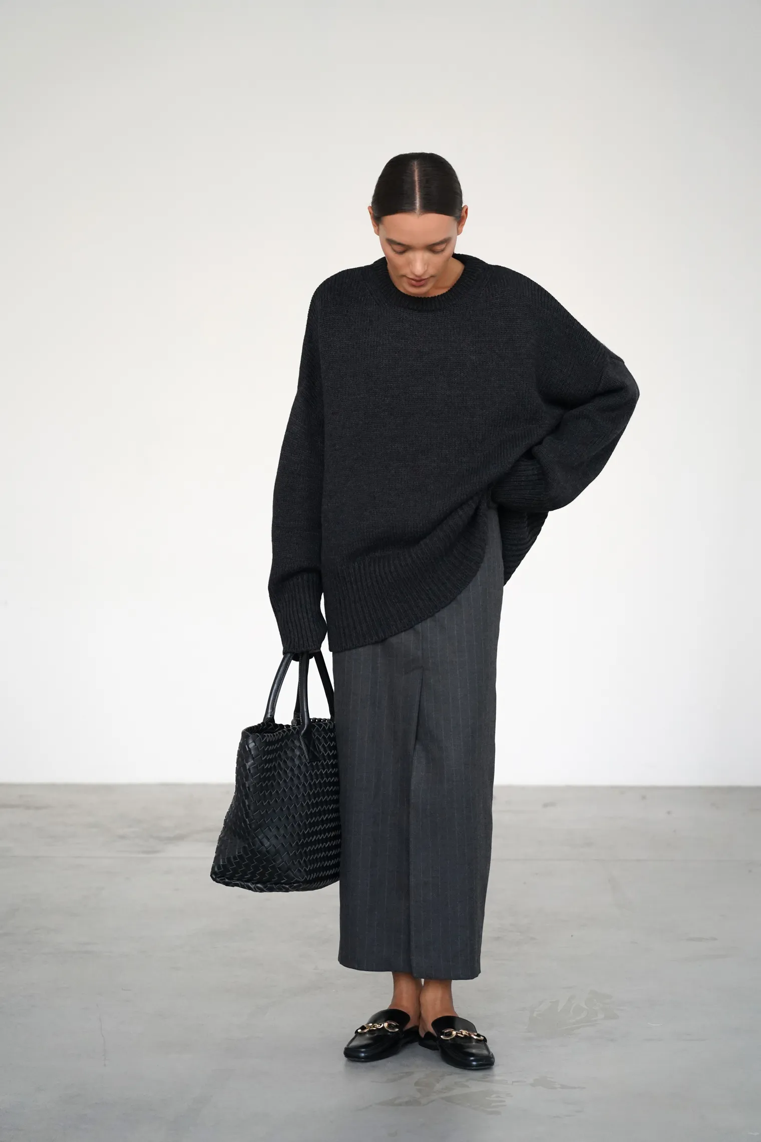 Юбка макси из шерсти в полоску графитового цвета фото 6