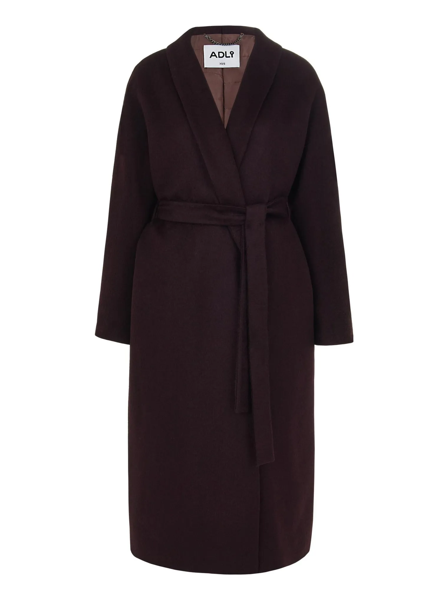 Зимнее пальто-халат свободного кроя с цельнокройным рукавом цвета тёмный шоколад фото 11