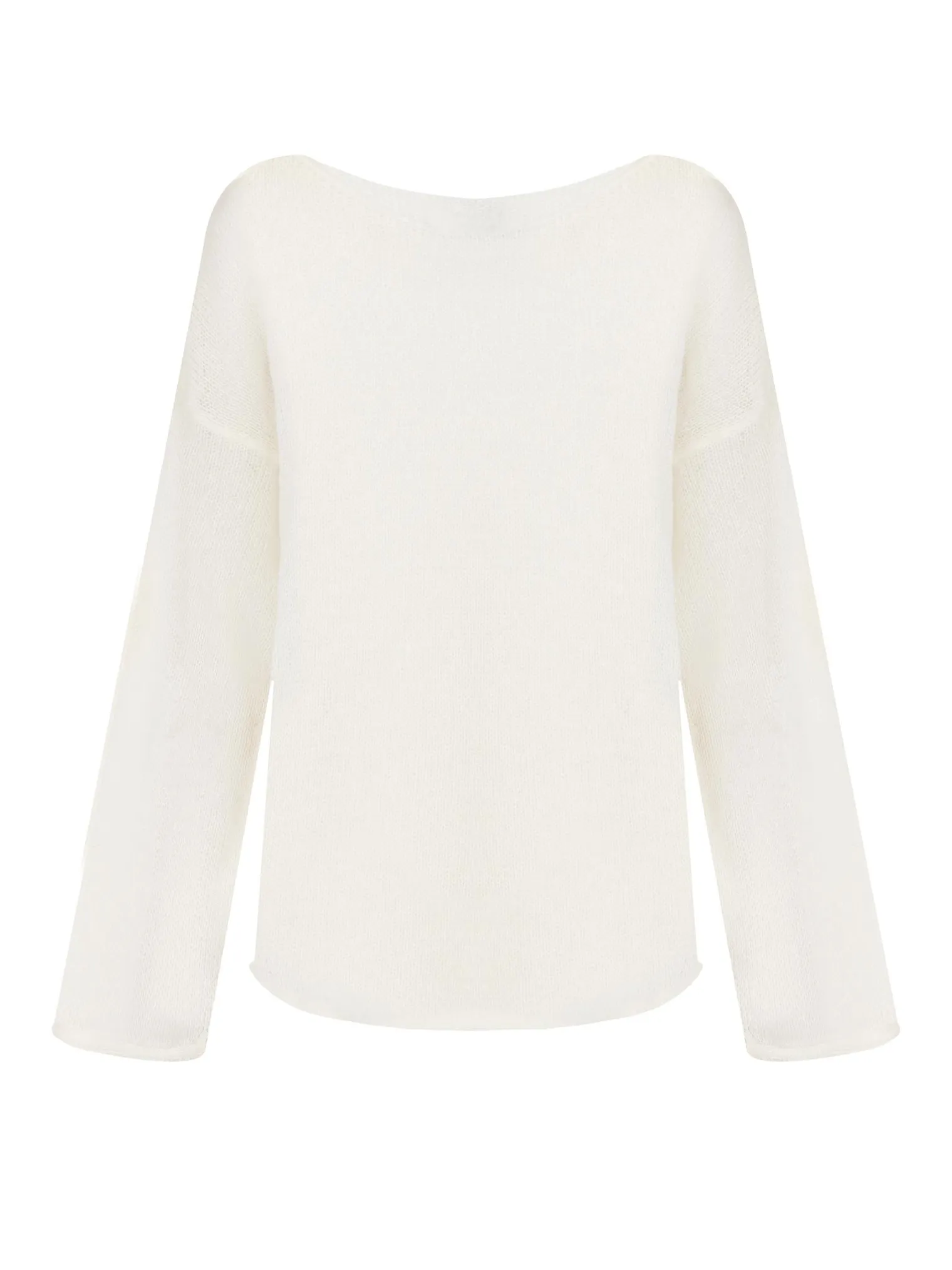 Джемпер мелкой вязки с низким воротником цвета тофу фото 7