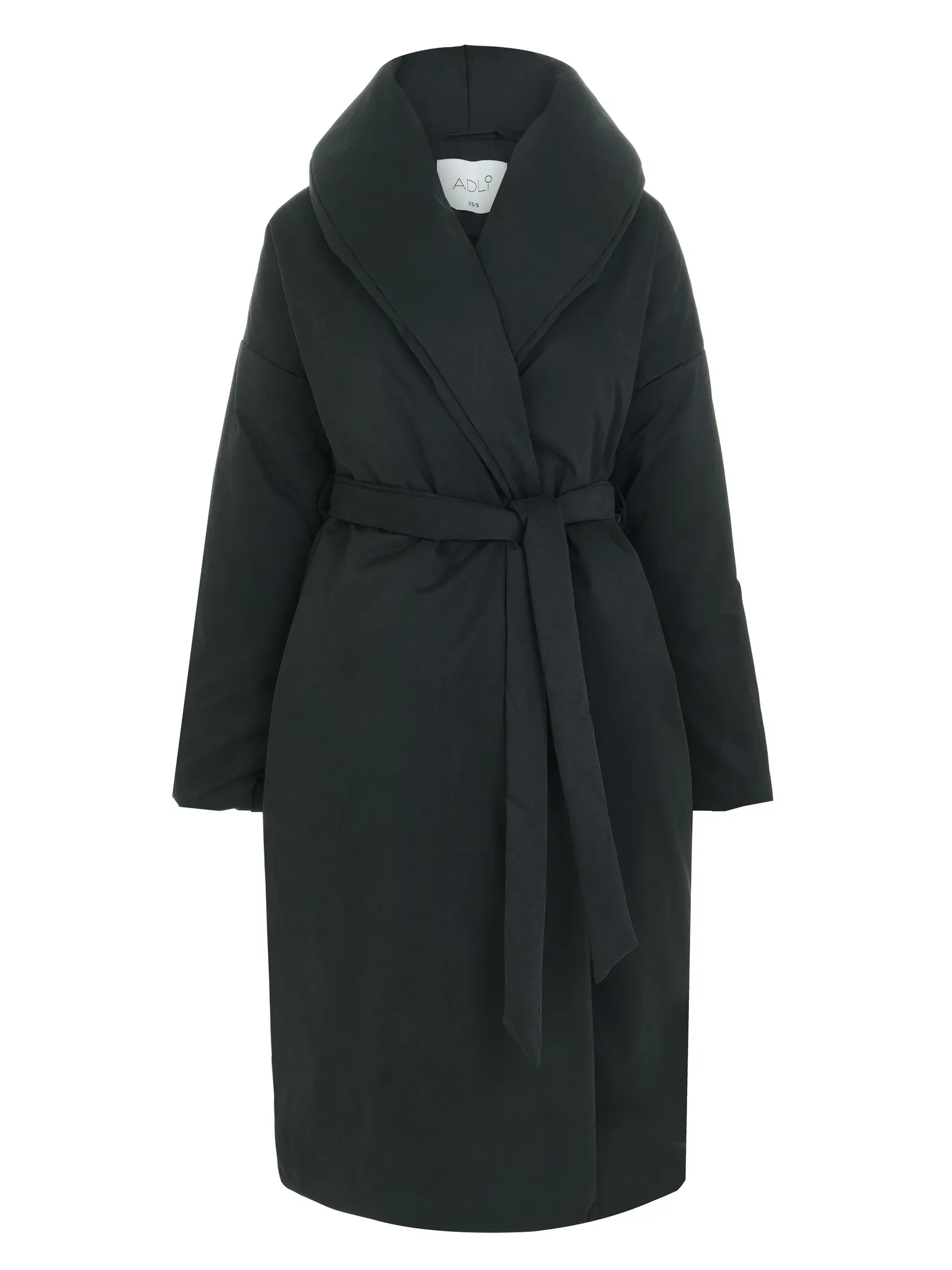 Зимнее пальто с воротником шалька с поясом чёрного цвета фото 1