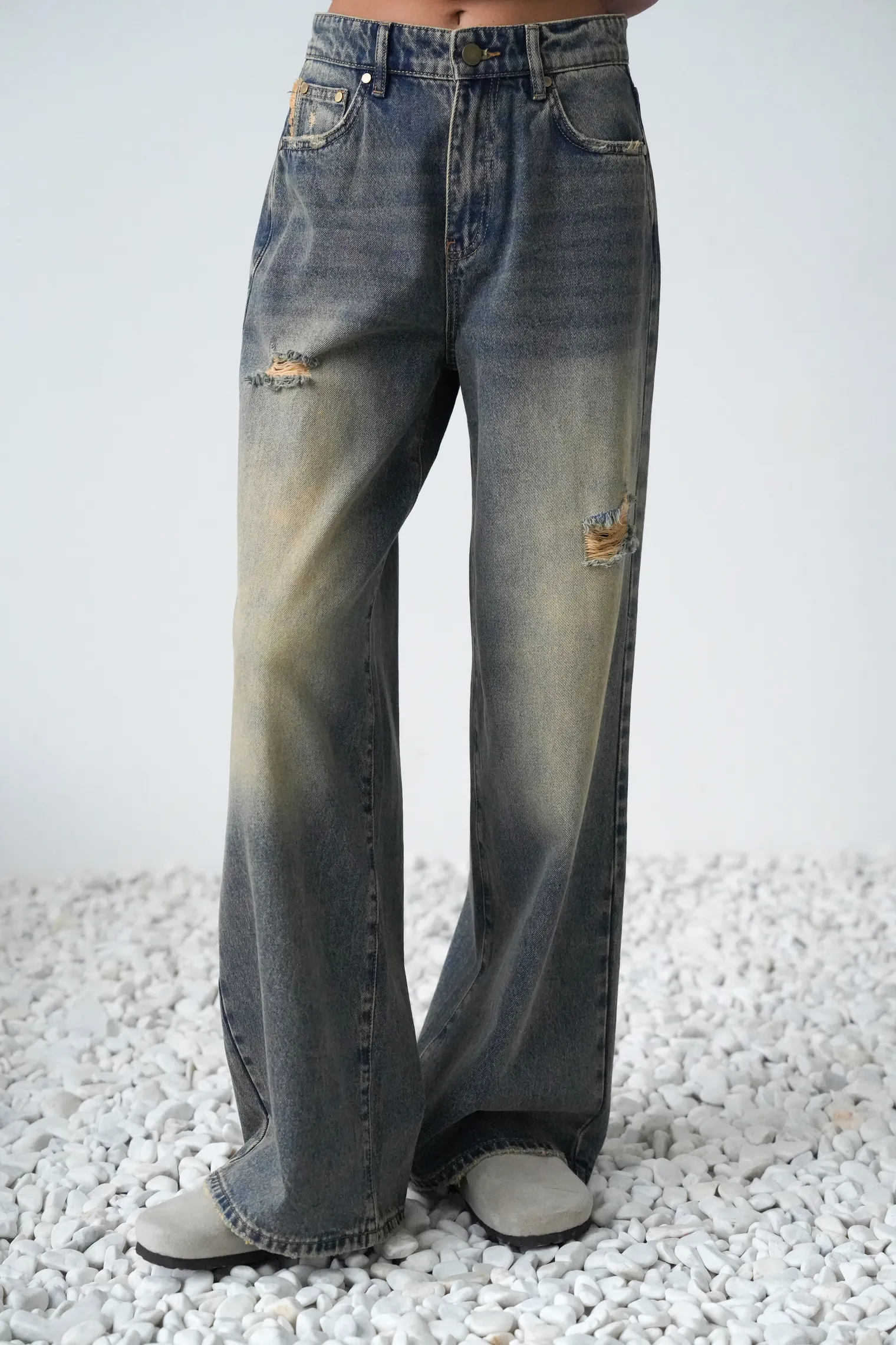 Джинсы свободного кроя в винтажном стиле синего цвета фото 3